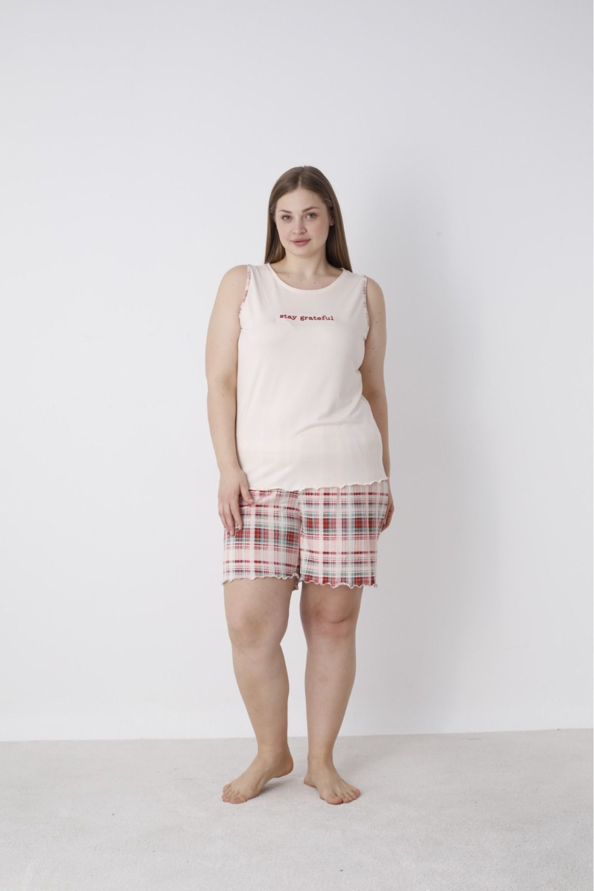 Mihra Kadın Kolsuz Şortlu Yazlık Pijama Takımı Büyük Beden & Battal