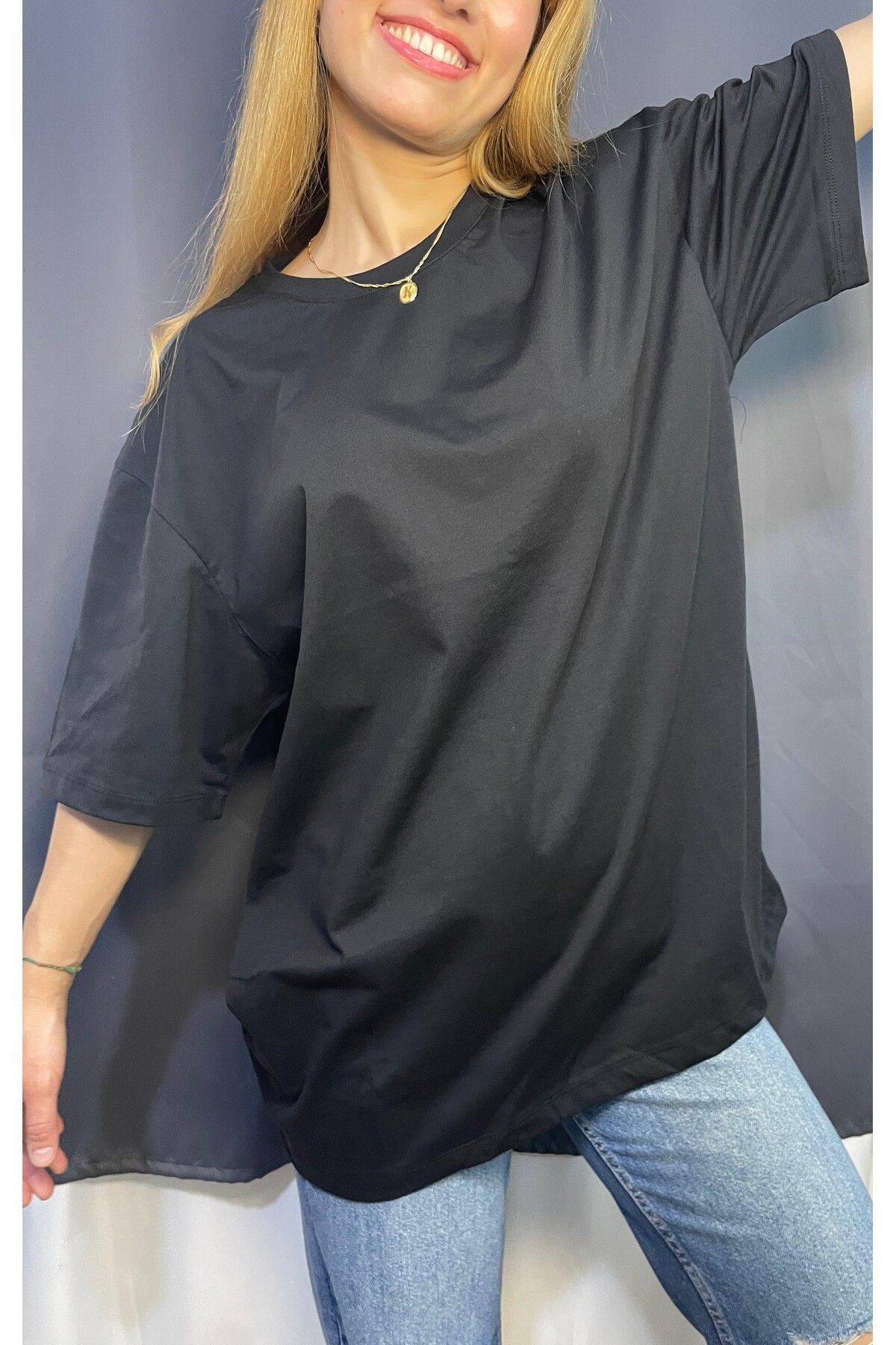 vintico %100 Pamuk Oversize Bisiklet Yaka T-shirt