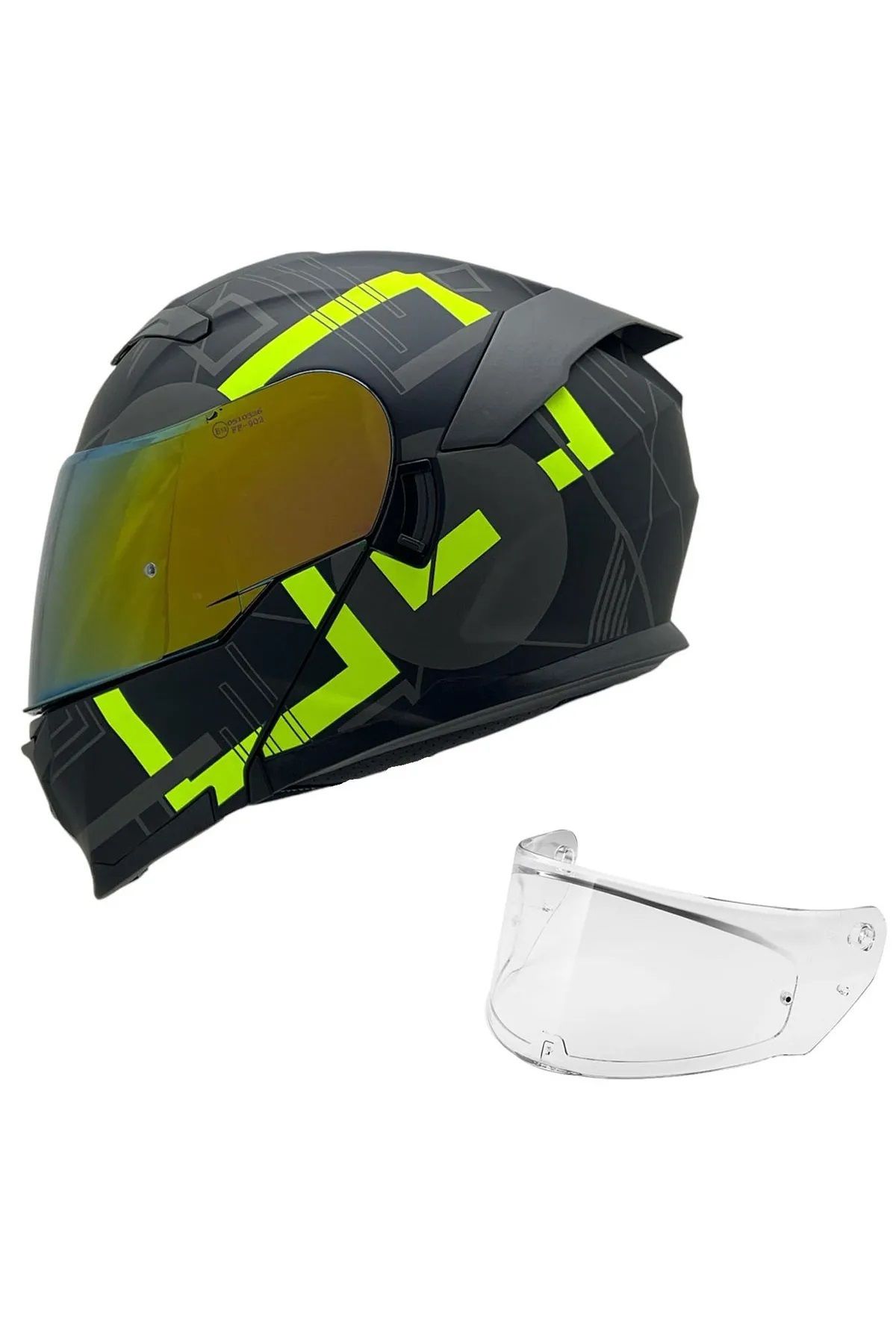 Sway 912 A1 SARI ÇİFT VİZÖR ÇENE AÇILIR KASK