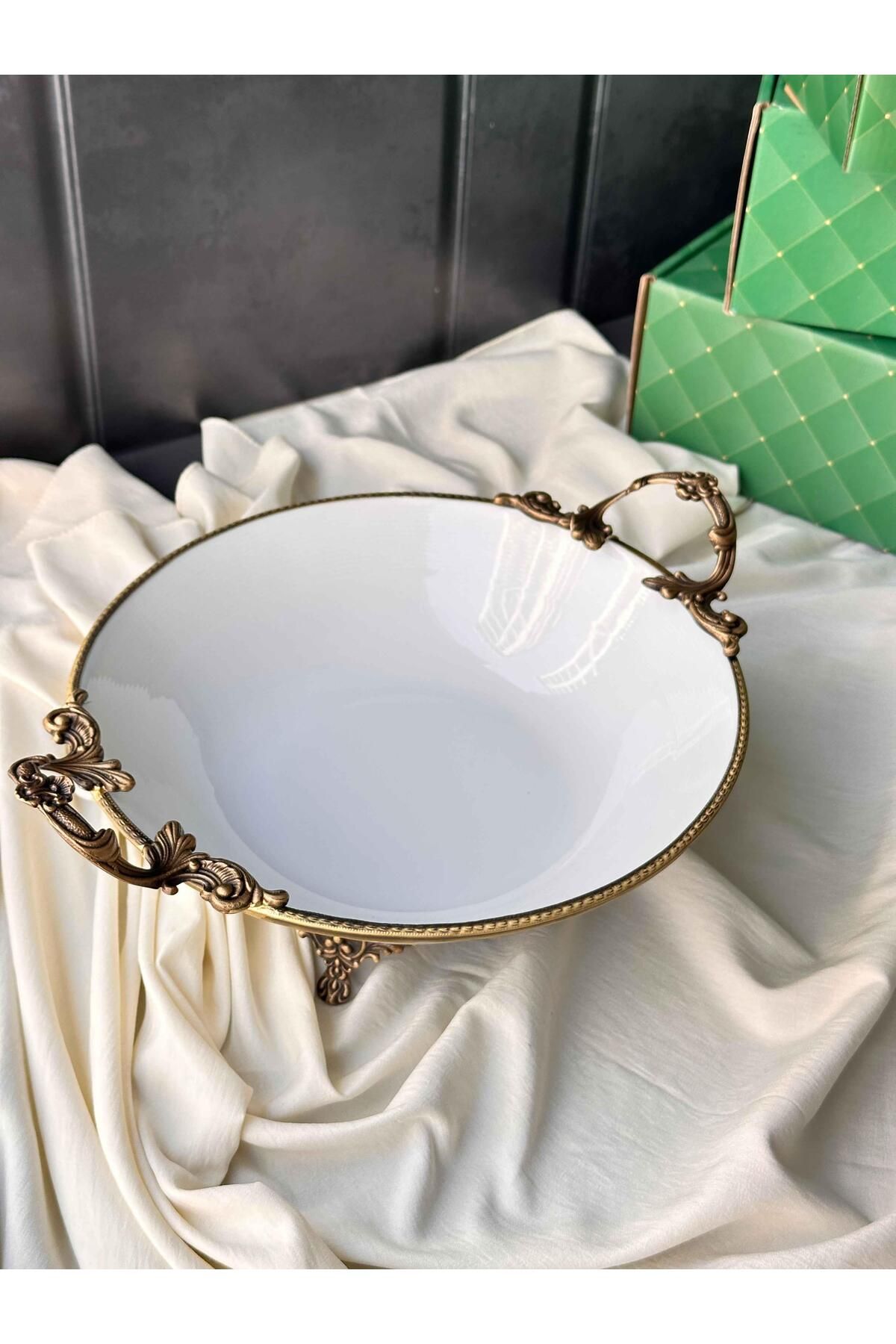 ROSSEV Antique White Kulplu Yuvarlak Kase