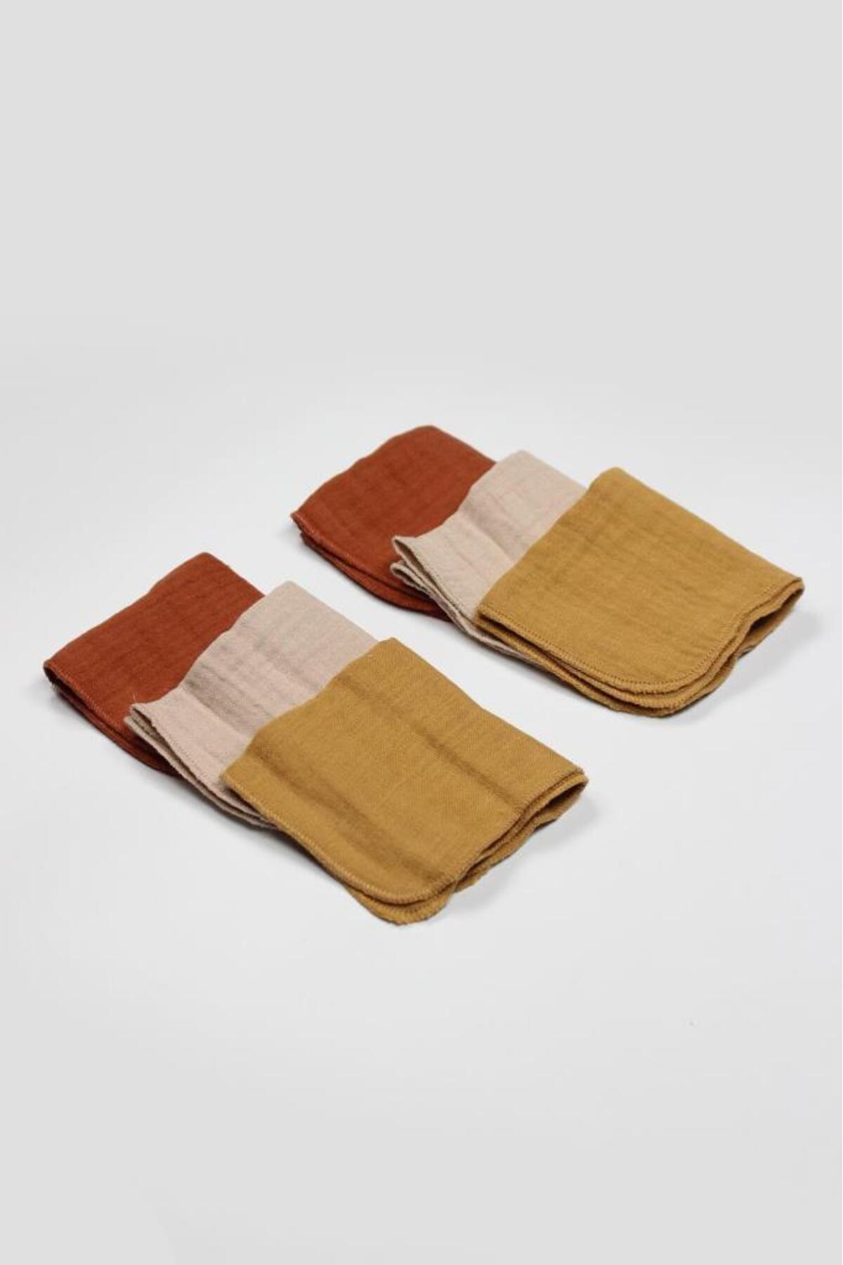 نس‌ورلد بیستایل بسته ۶ عددی دستمال حریر موسیلین ۲۰×۲۰ سانتی‌متر ۹۰۱۰۶ کاشی بژ خردلی