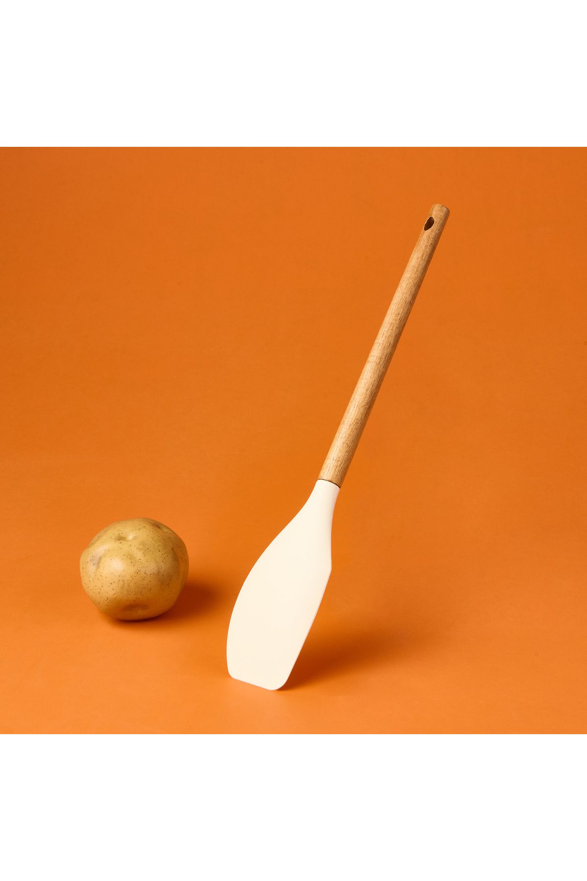 AROW Ahşap Saplı Silikon Spatula - Krem / Kahverengi
