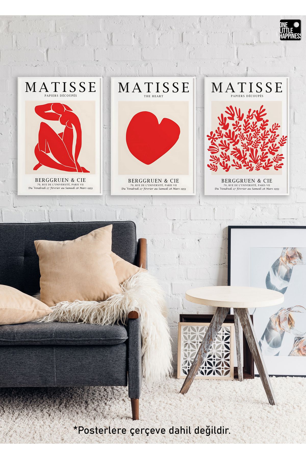 One Little Happiness 3'lü MATISSE Poster Seti, Estetik Duvar Posteri Seti, Çerçevesiz Poster