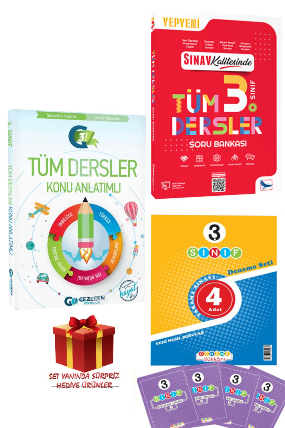 Gezegen Yayıncılık 3. Sınıf Tüm Dersler Konu Anlatımlı+Sınav Yayınları Soru Bankası+Deneme Dükkanı 4 Adet Deneme+Hediye