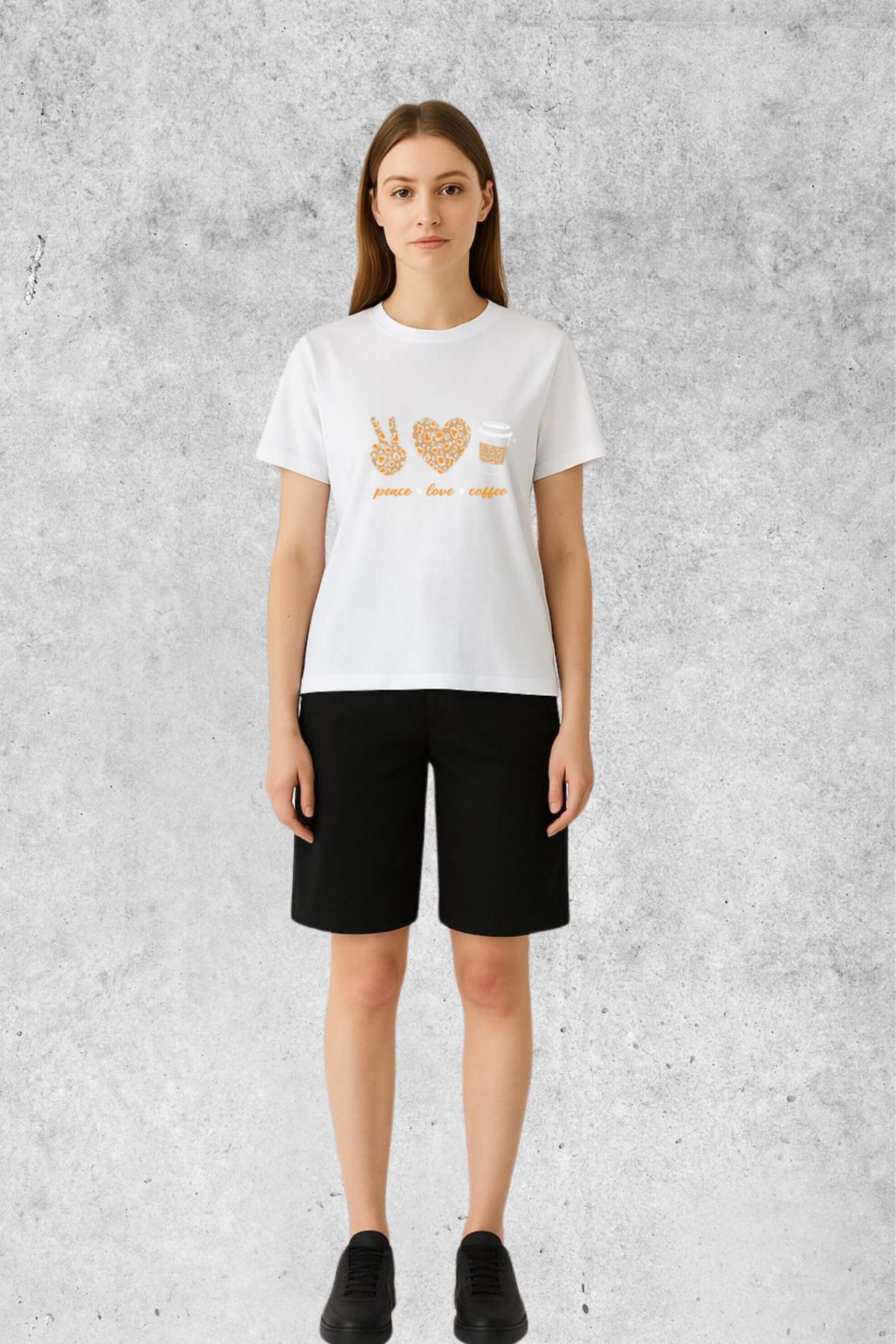 MOLICO Basic unisex sıfır yaka kısa kollu PEACE baskılı tshirt