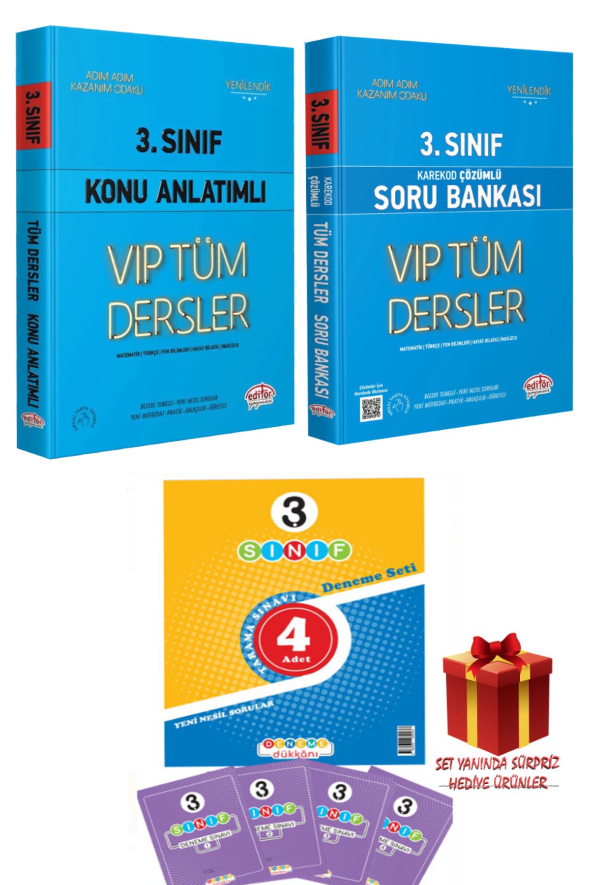 Editör Yayınevi 3. Sınıf VIP Tüm Dersler Konu Anlatımlı+Karekod Çözümlü Soru Bankası+4 Adet Deneme+Hediye