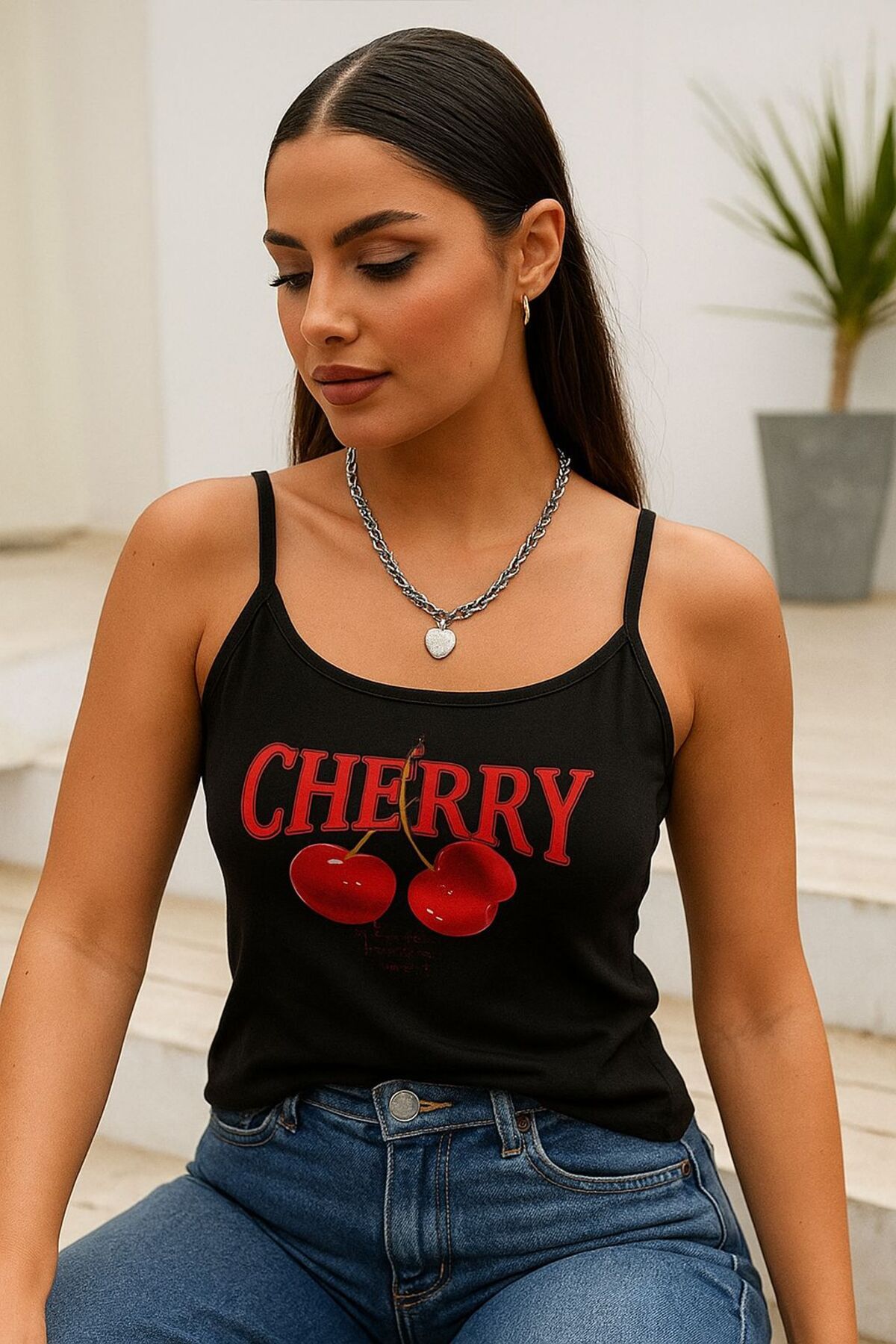 Karakedi Basic Cherry İnce Askılı Kısa Body