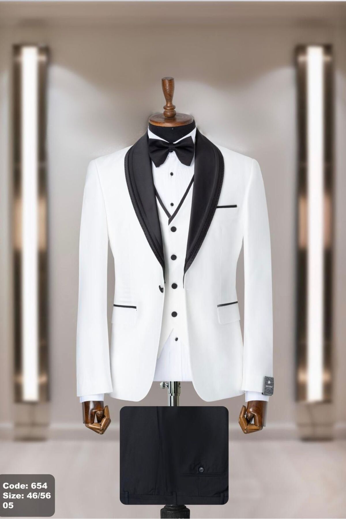 Foklorist KOPYA - DYM Damatlık Full Set Takım Elbise Slim Fit Beyaz Smokin