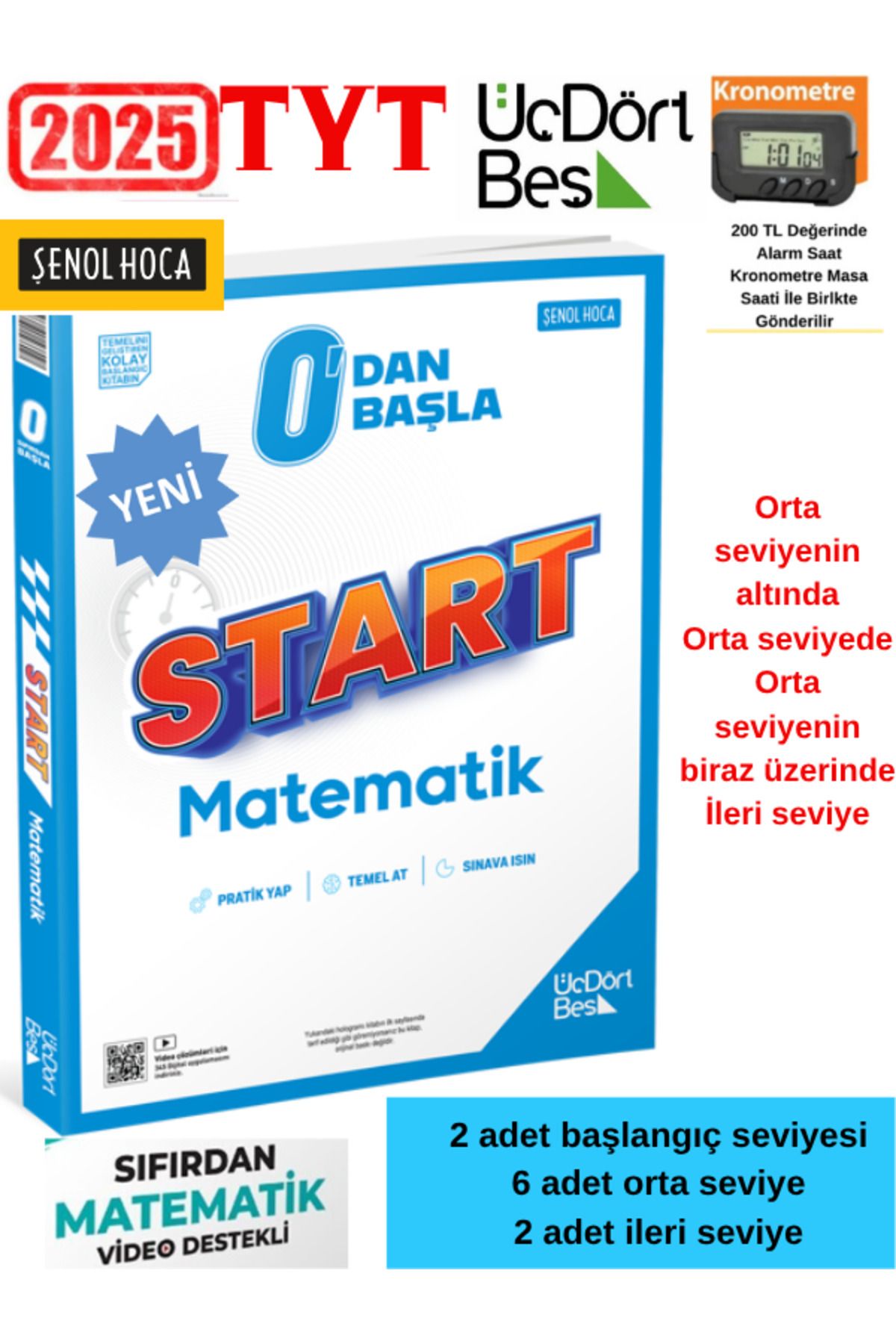 Üç Dört Beş Yayıncılık Tyt Matematik 0dan Başlayanlara Şenol Hoca Sıfırdan Başla+Kronometre(Masa Saati)