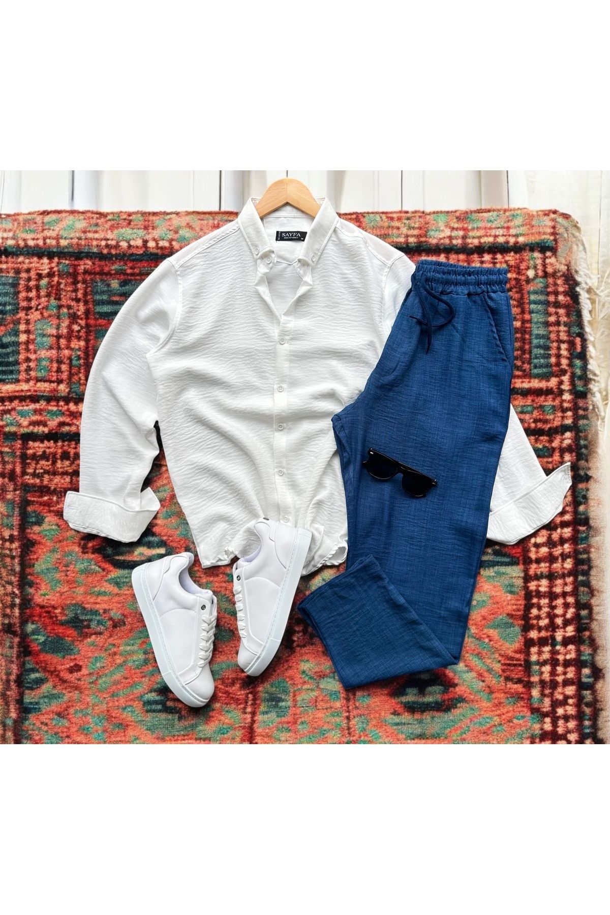tiggirmoda Erkek Krinkıl Keten Gömlek Pantolon Takım
