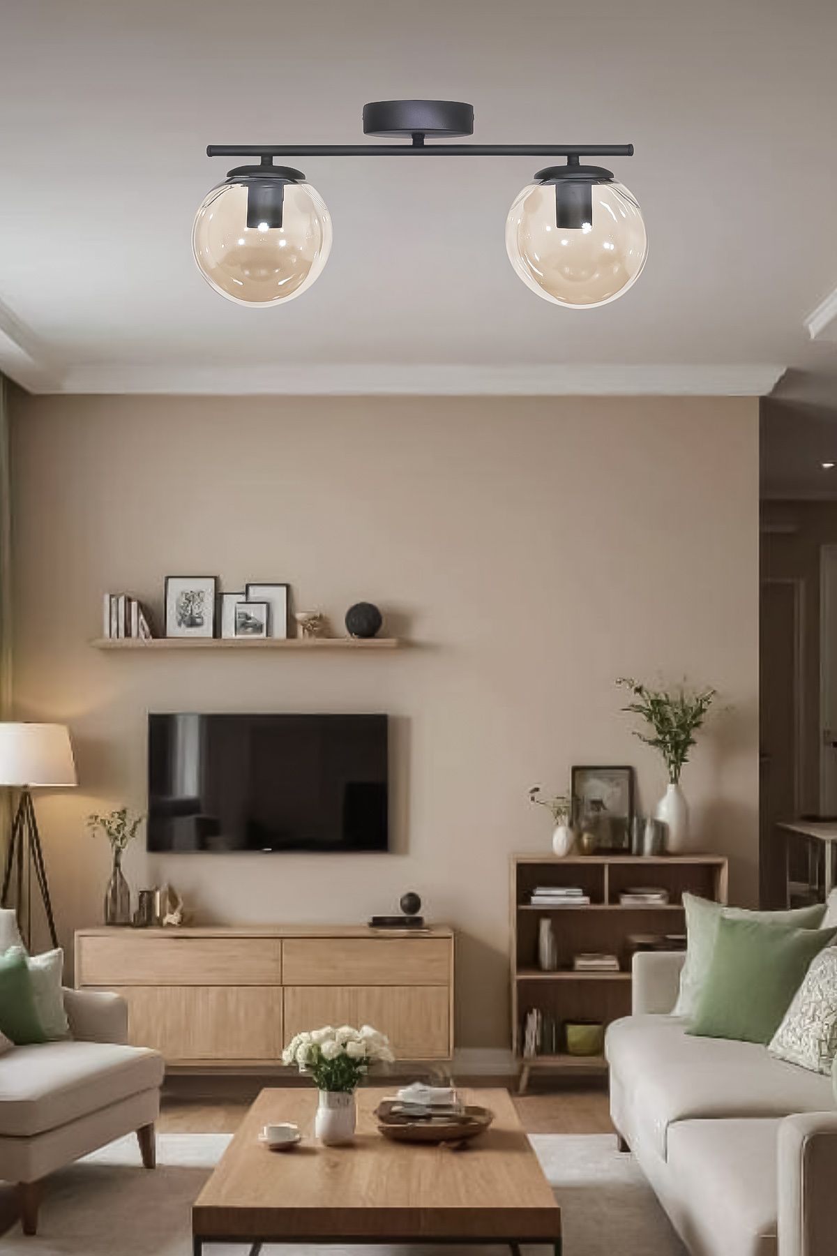 Turanconcept Nika Modern Siyah 2'li Avize Dekoratif Salon - Mutfak - Yatak Odası - Giyinme Odası