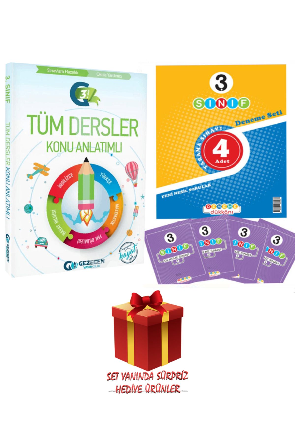 Gezegen Yayıncılık 3. Sınıf Tüm Dersler Konu Anlatımlı+Deneme Dükkanı 4 Adet Deneme+Hediye
