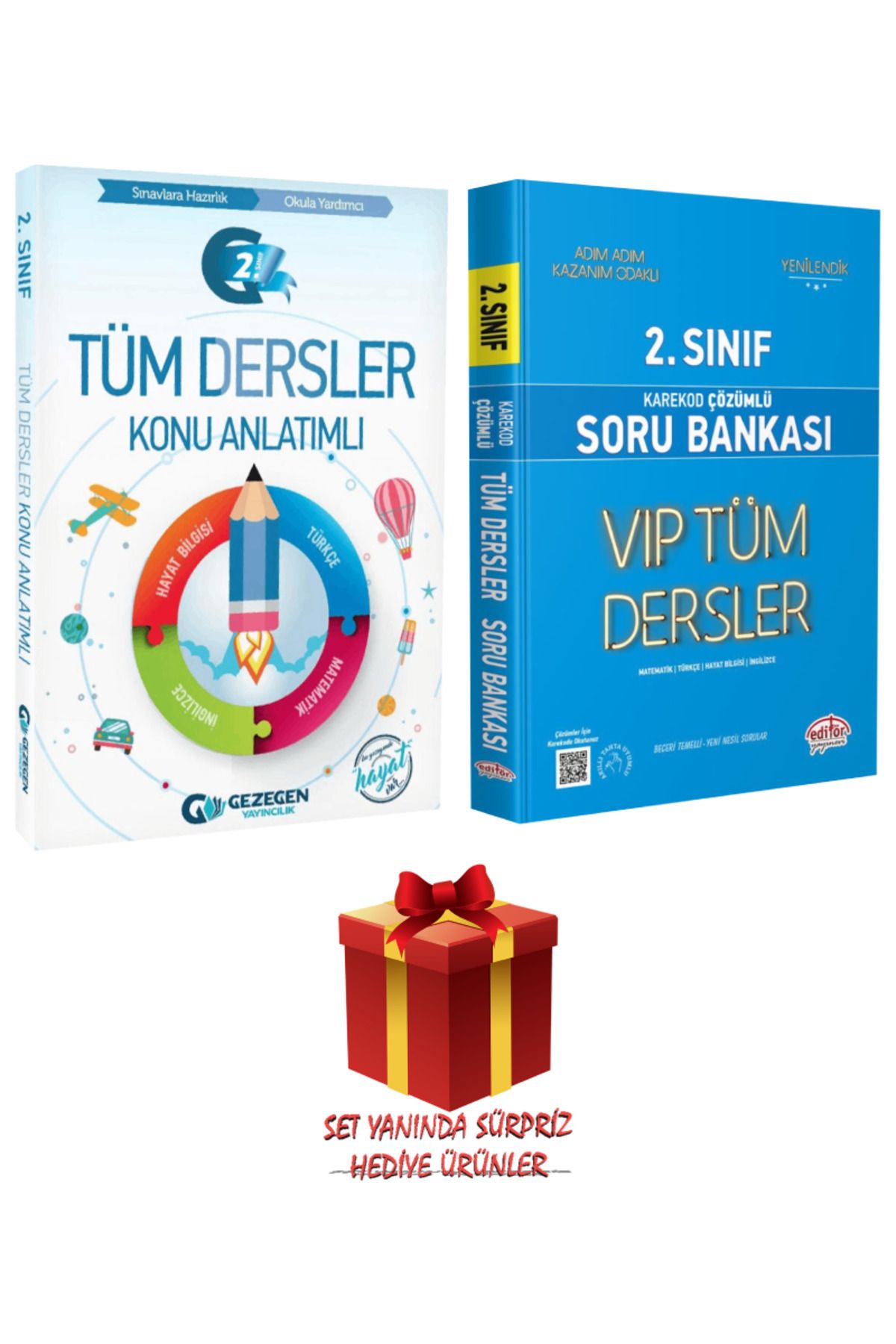 Gezegen Yayıncılık 2. Sınıf Tüm Dersler Konu Anlatımlı + Editör Yayınları Karekod Çözümlü Soru Bankası + Hediye