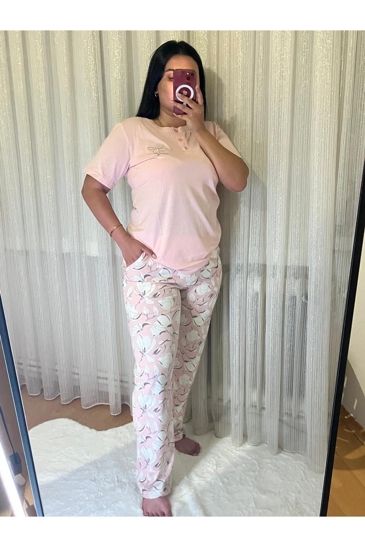 MEF Boutique Kadın %100 Pamuklu Kısa Kollu Pijama Takımı – Yazlık / Rahat Kalıp