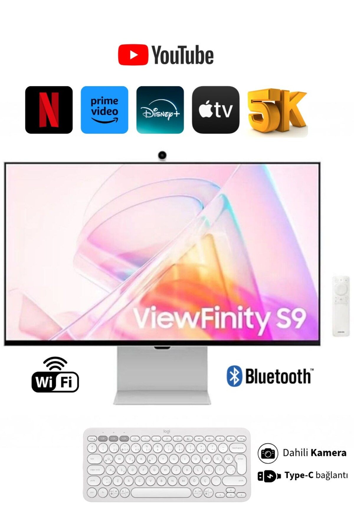 Samsung 5K(5120 x 2880)pixel, Kameralı Akıllı Monitör 27"inç Viewfinity S9 Kumandalı Slim Monitör-TV
