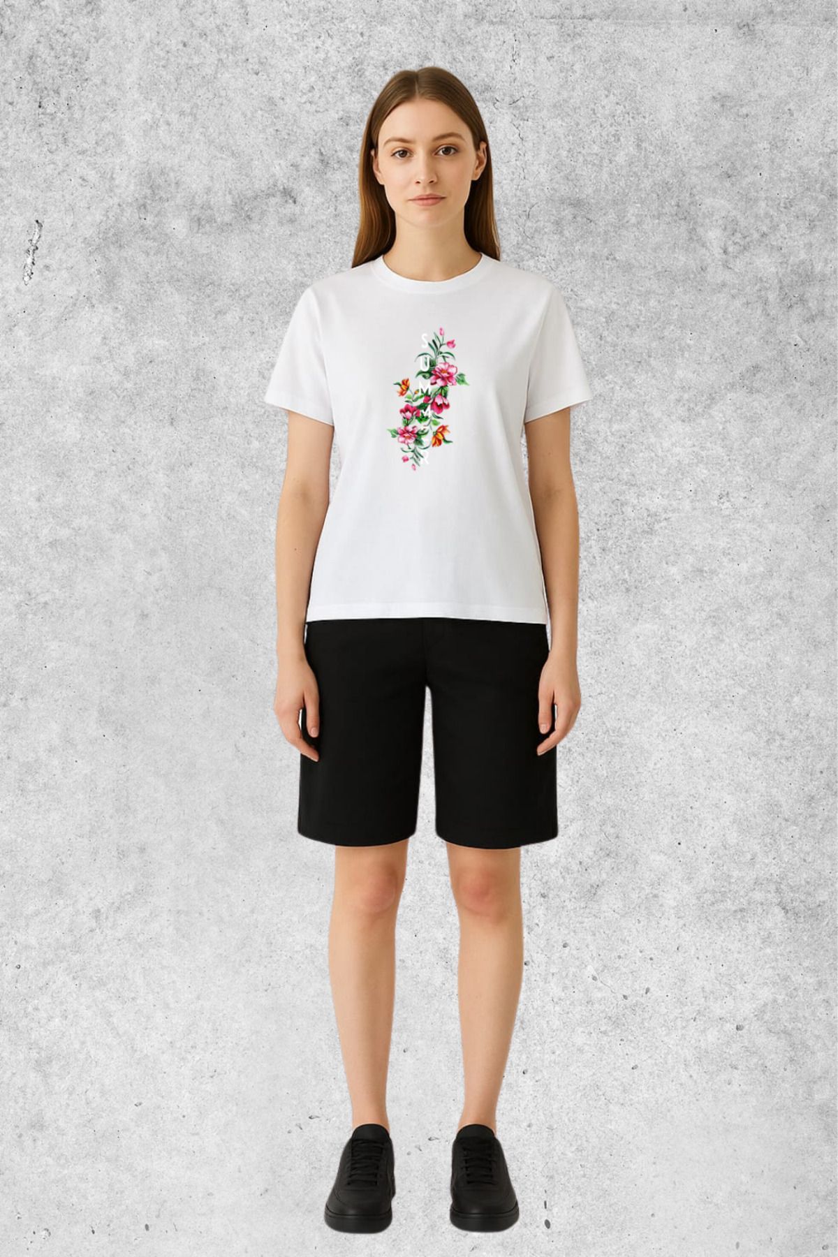 MOLICO Basic unisex sıfır yaka kısa kollu SUMMER baskılı tshirt