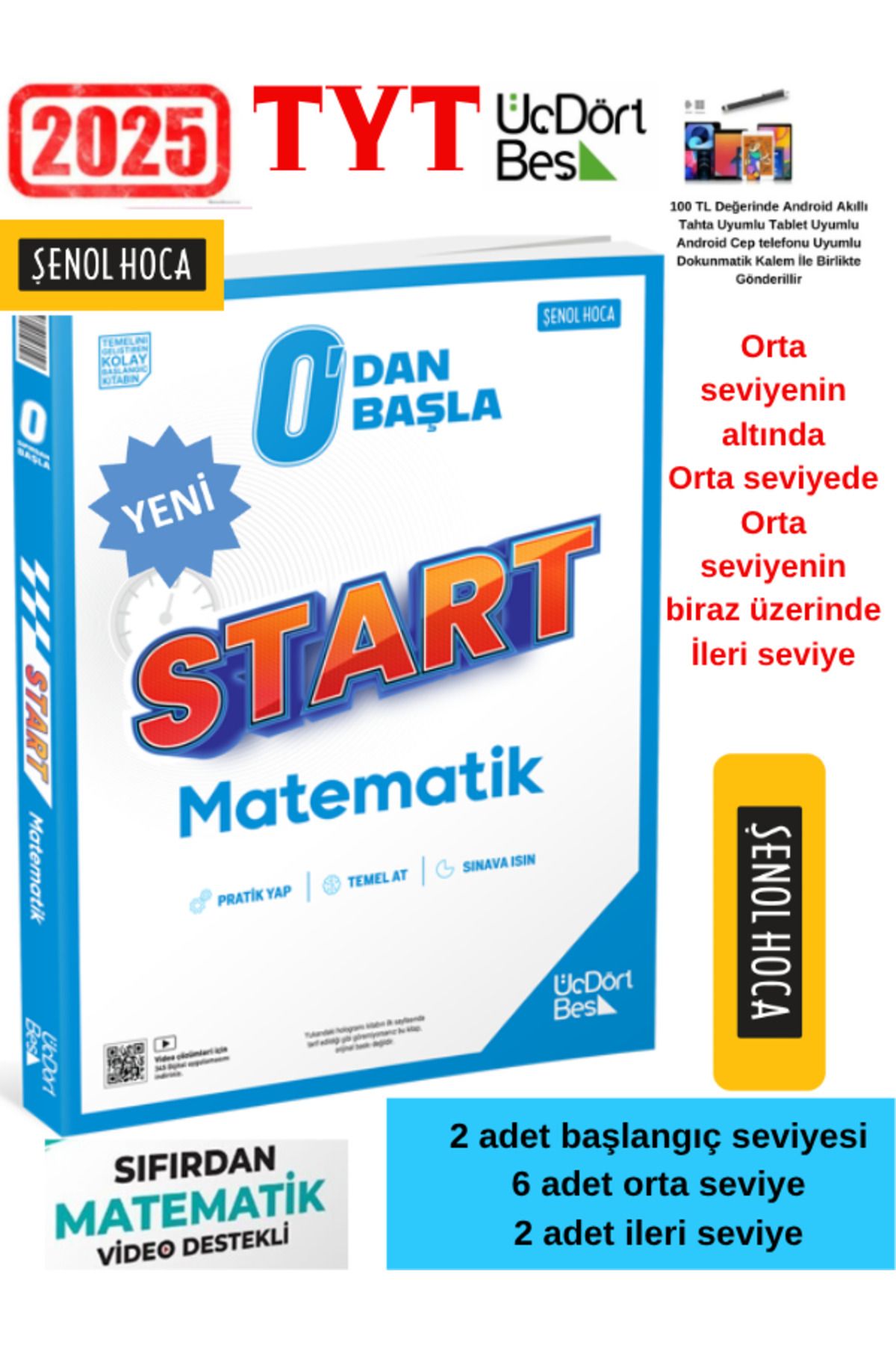 Üç Dört Beş Yayıncılık Tyt Matematik 0dan Başlayanlara Şenol Hoca Sıfırdan Başla+Dokunmatik Kalem