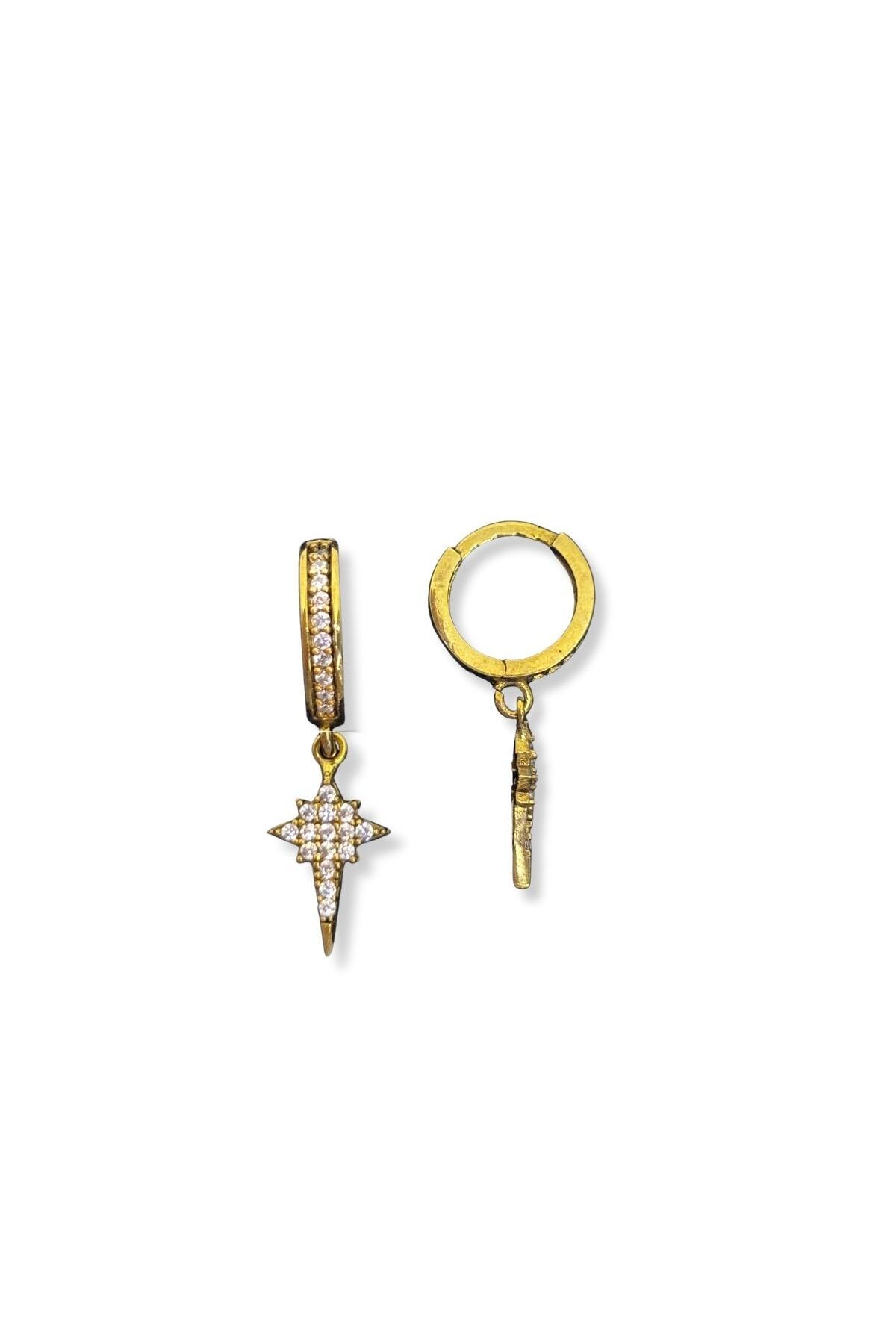 oya silver Minimal Taşlı Sallantılı Kutup Yıldızı Gümüş Halka Küpe 1.2x1.2cm