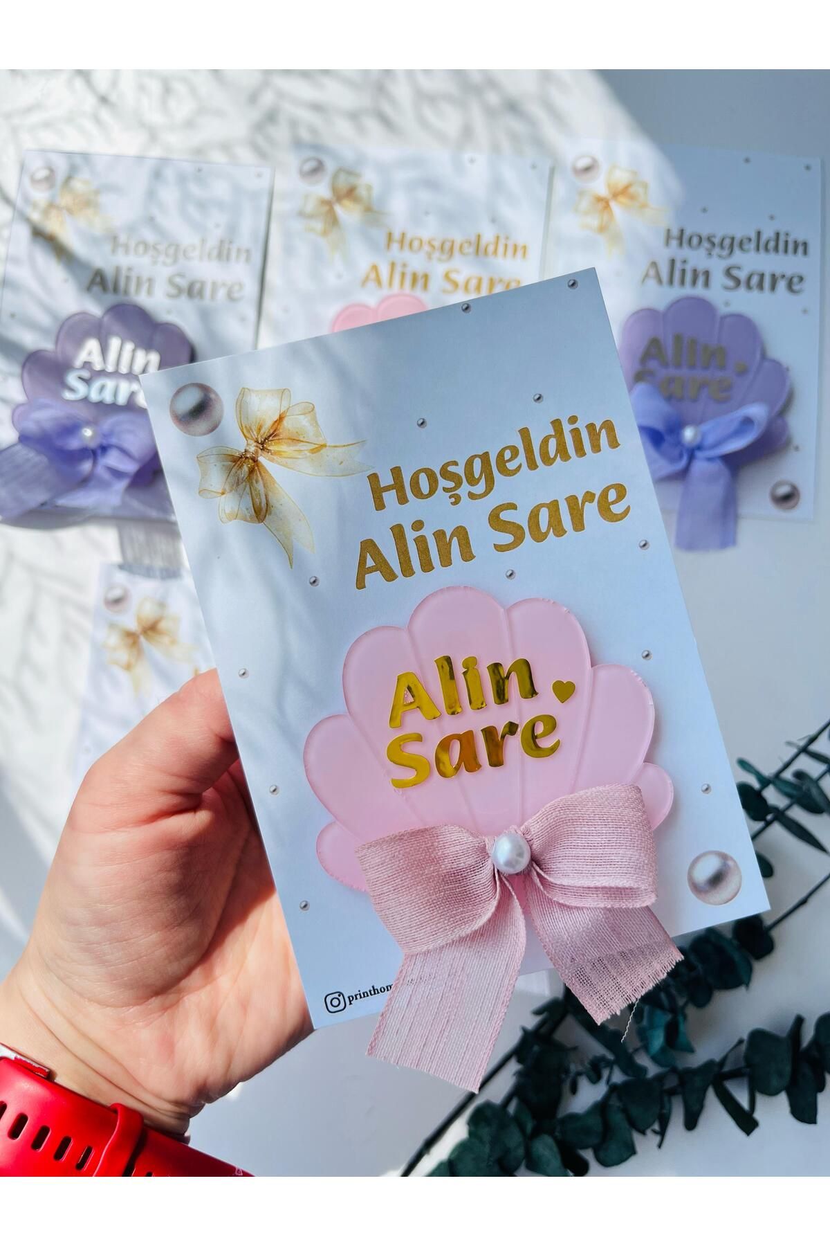Pass Pano "15'li Şık Fiyonklu Kartlı İstiridye Bebek Magneti – Mevlüt & Baby Shower Hediyeliği"