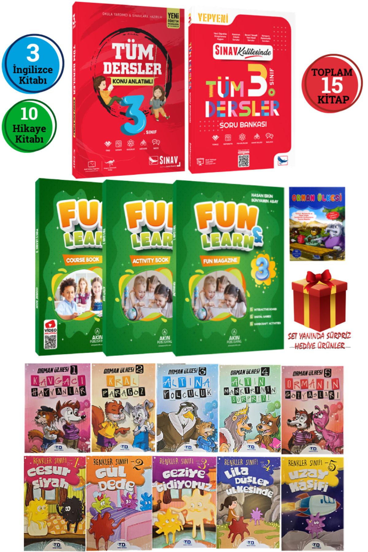 Sınav Yayınları 3. Sınıf Tüm Dersler Konu Anlatımı+Soru Bankası+ Fun Learn İngilizce Seti+Orman Ülkesi Hikaye Dizisi