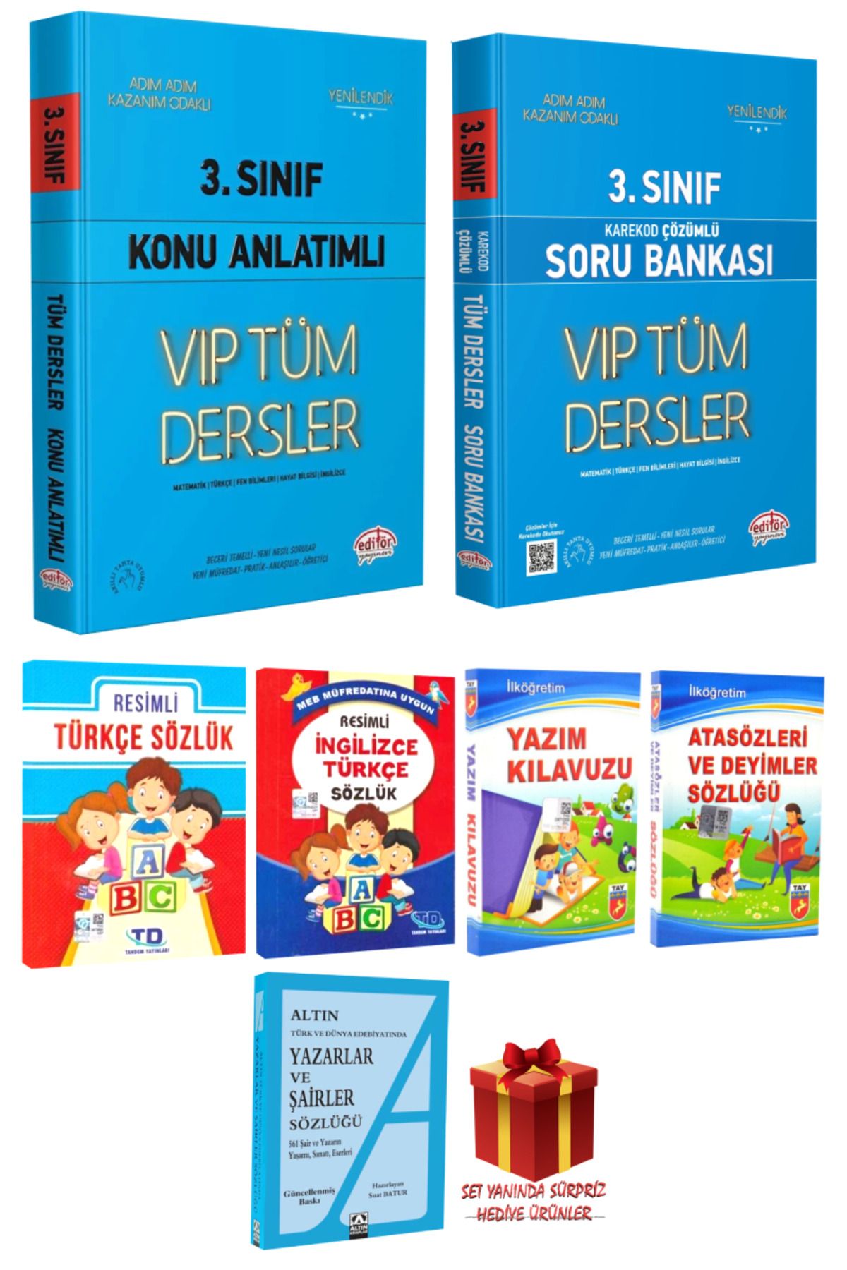 Editör Yayınevi 3. Sınıf Konu Anlatımı+Soru Bankası+ Türkçe-İngilizce-Atasözleri ve Deyimler Sözlüğü+ Yazım Kılavuzu