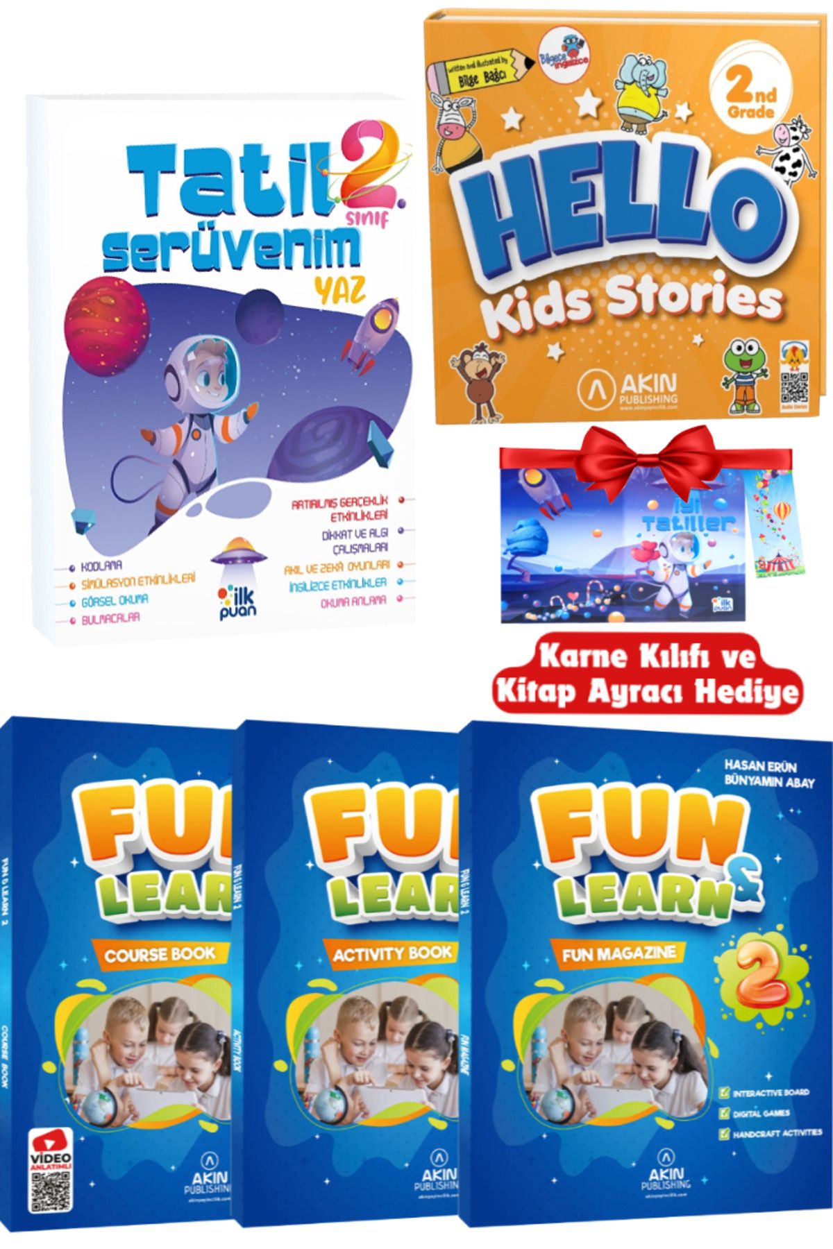AKIN Publishing 2. Sınıf Yaz Tatil Kitabı+Hello Kids Stories+Fun&Learn Course Book-Activity Book-Fun Magazine