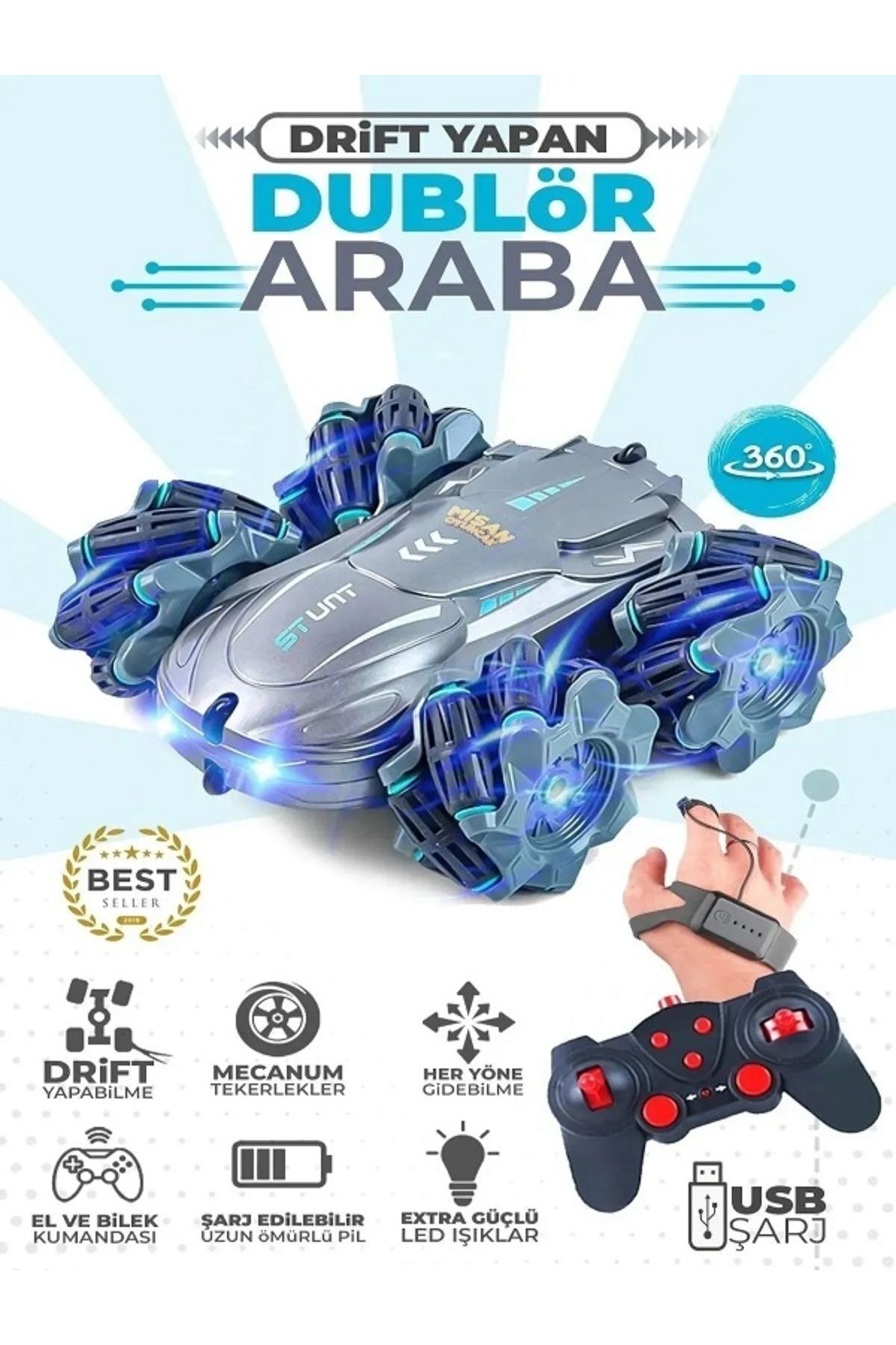 SİRKA SHOP Uzaktan Kumandalı Drift Dublör Araba 360 Derece Dönebilen Ve Her Yöne Giden