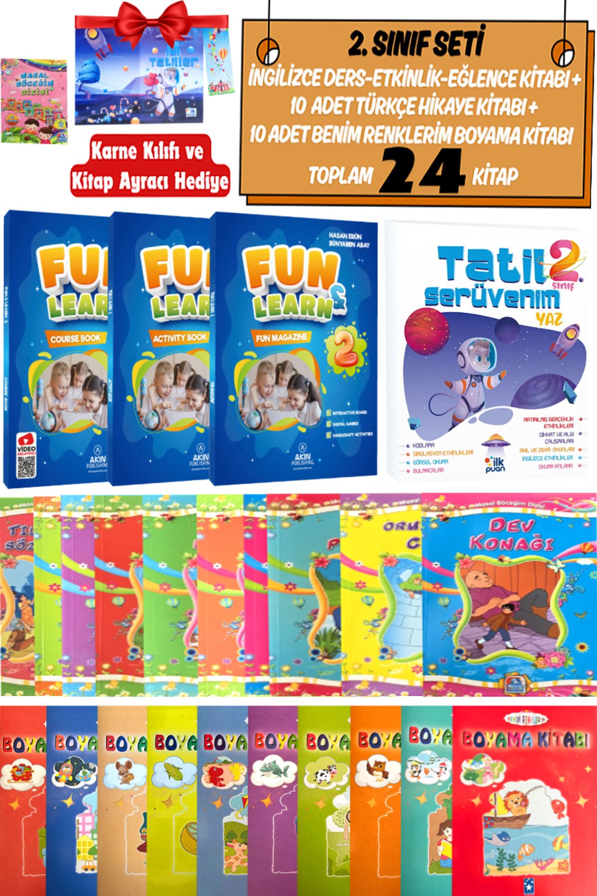 Altınpost Yayınları 2. Sınıf Fun&Learn Course Book-Activity Book-Fun Magazine+Yaz Tatil+10 Türkçe Hikaye+Boyama Kitabı