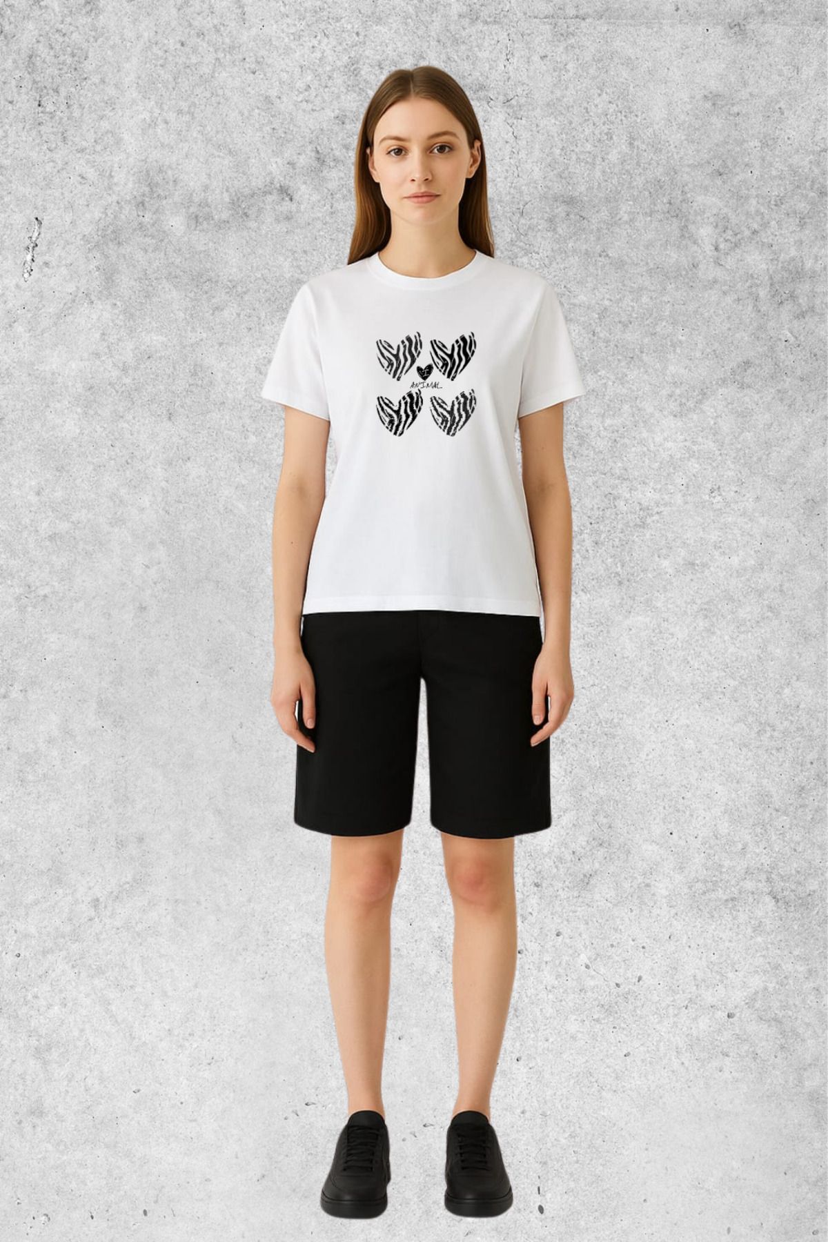 MOLICO Basic unisex sıfır yaka kısa kollu ZEBRA DESENLİ baskılı tshirt