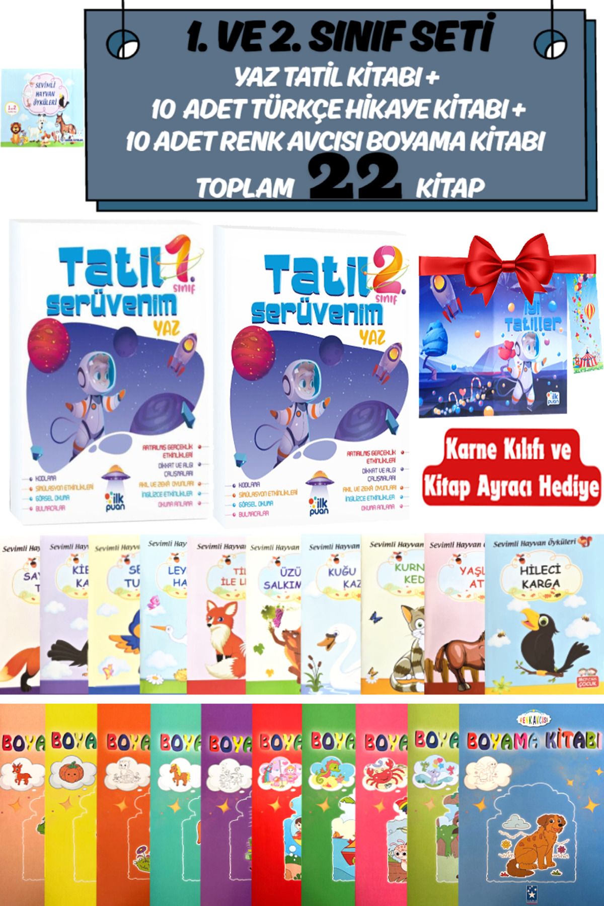 Altınpost Yayınları 1. ve 2. Sınıf Yaz Tatil Kitabı+10 Adet Türkçe Hikaye Kitabı+10 Adet Boyama Kitabı+Hediye