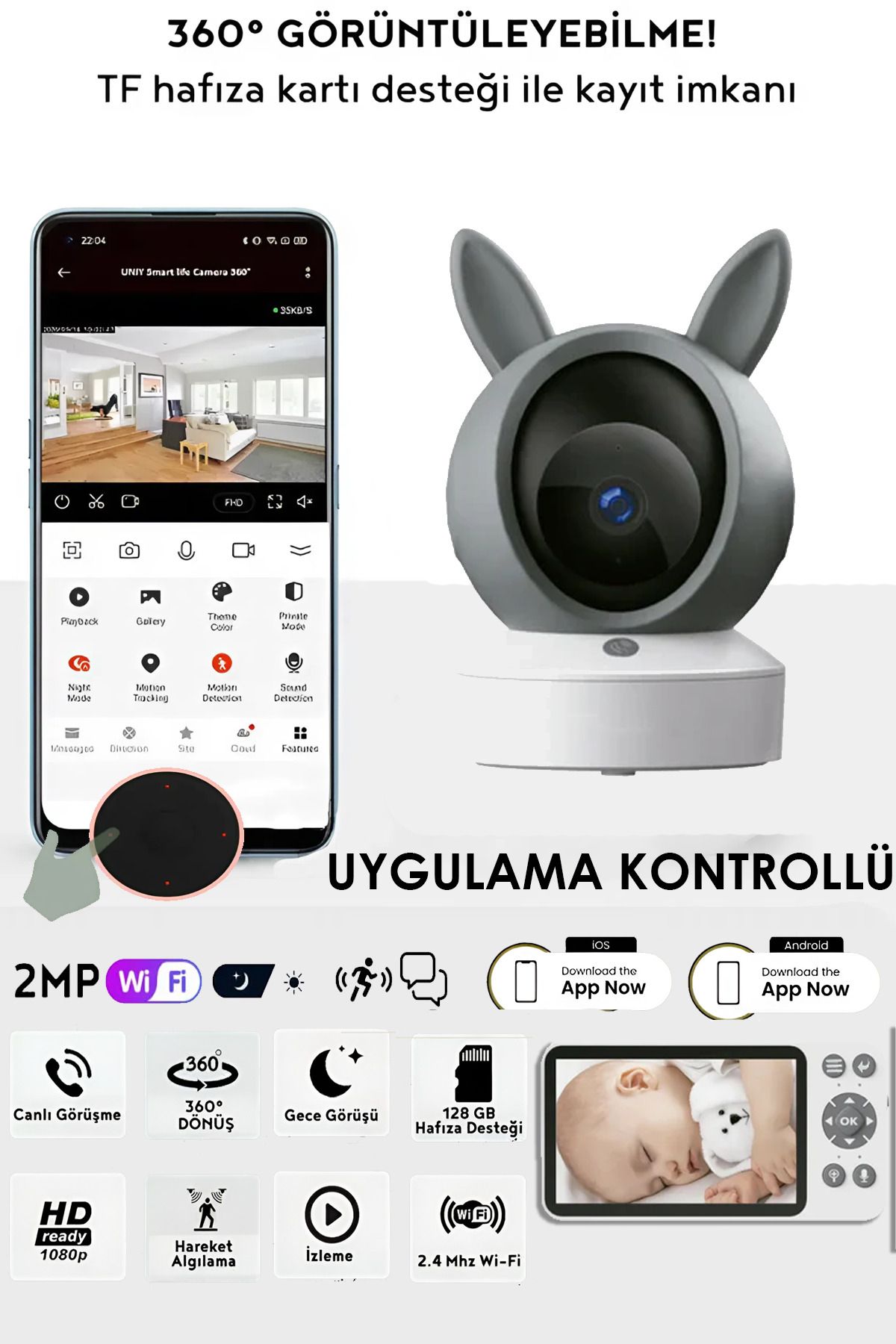 nextbuy LCD Ekranlı Gece Görüşlü Bebek Monitörü Bebek İzleme Kamerası Kontrollü Kablosuz Mobil 1080P BLM-72