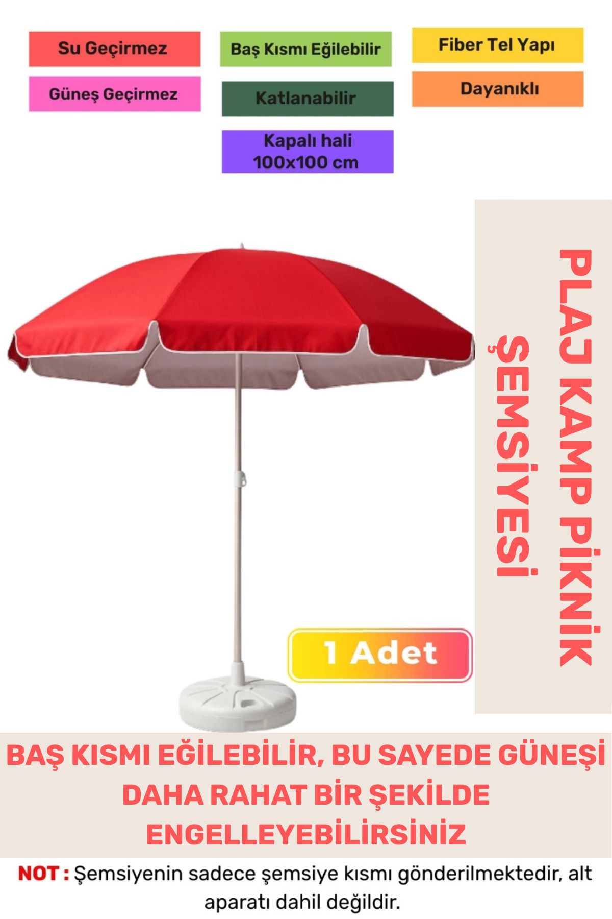 PeraNova Premium Güneş Su Geçirmez Fiber Tel Büyük Boy Katlanabilir Dayanıklı 200cm Kamp Plaj Şemsiyesi