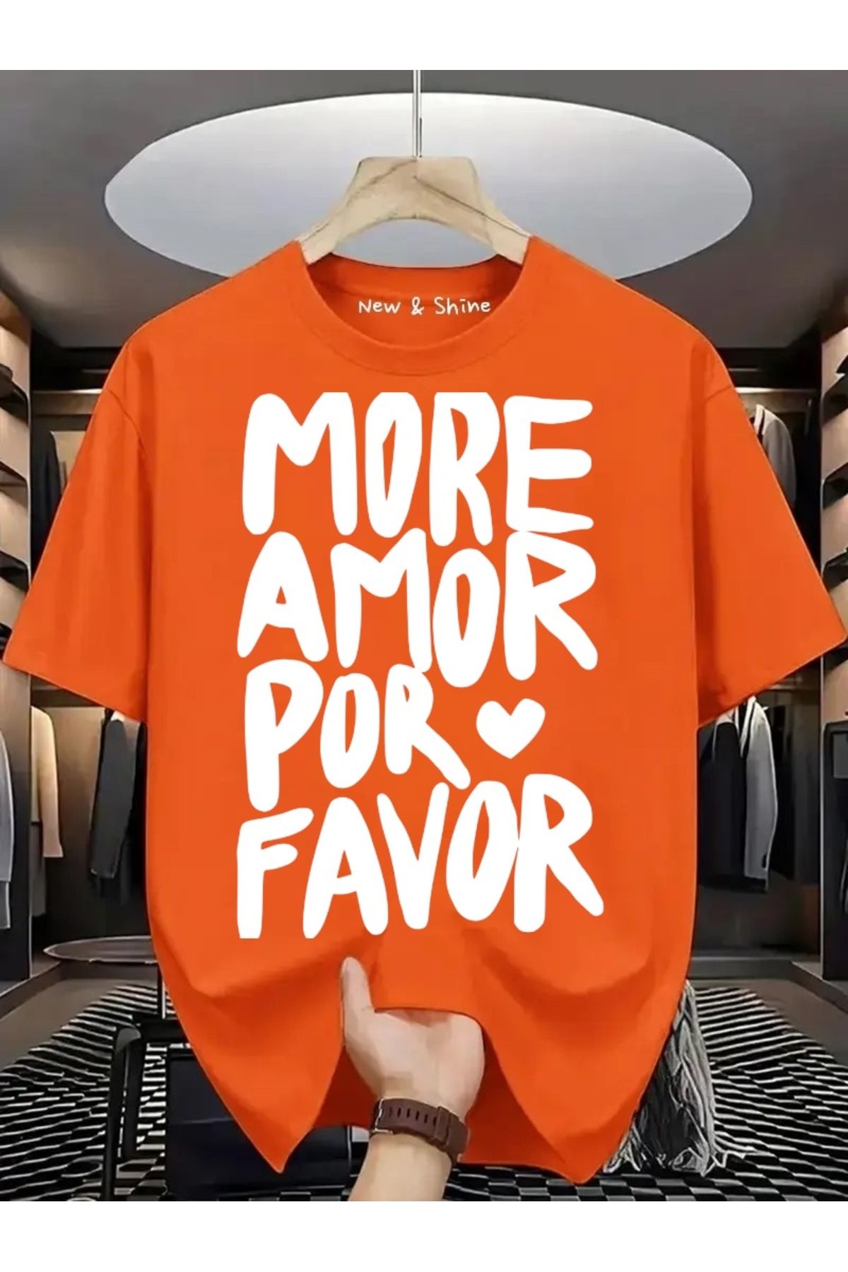 New Shine More Amor Por Favor Baskılı Büyük Beden Oversize T-Shirt