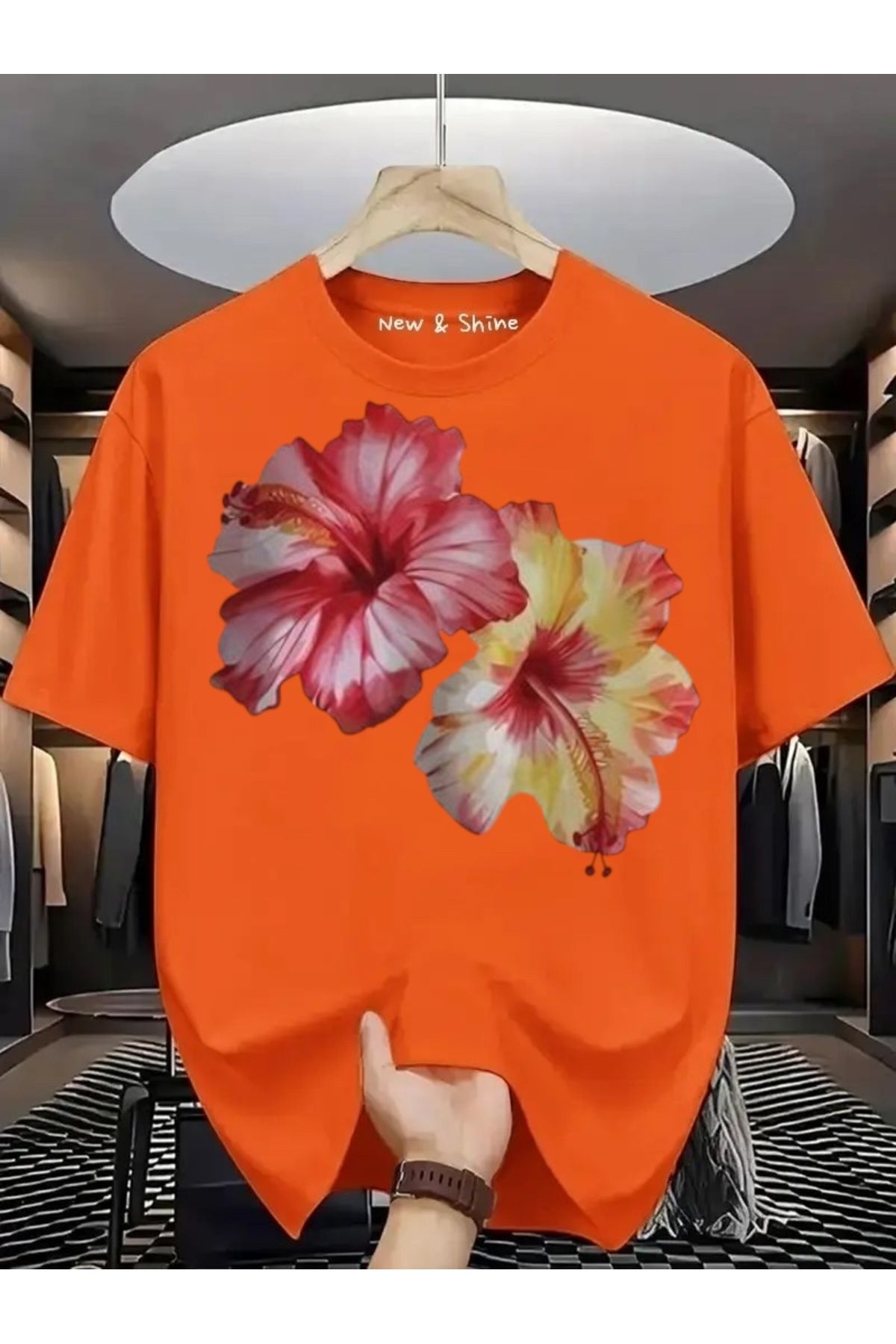 New Shine İkili Çiçek Baskılı Oversize T-Shirt