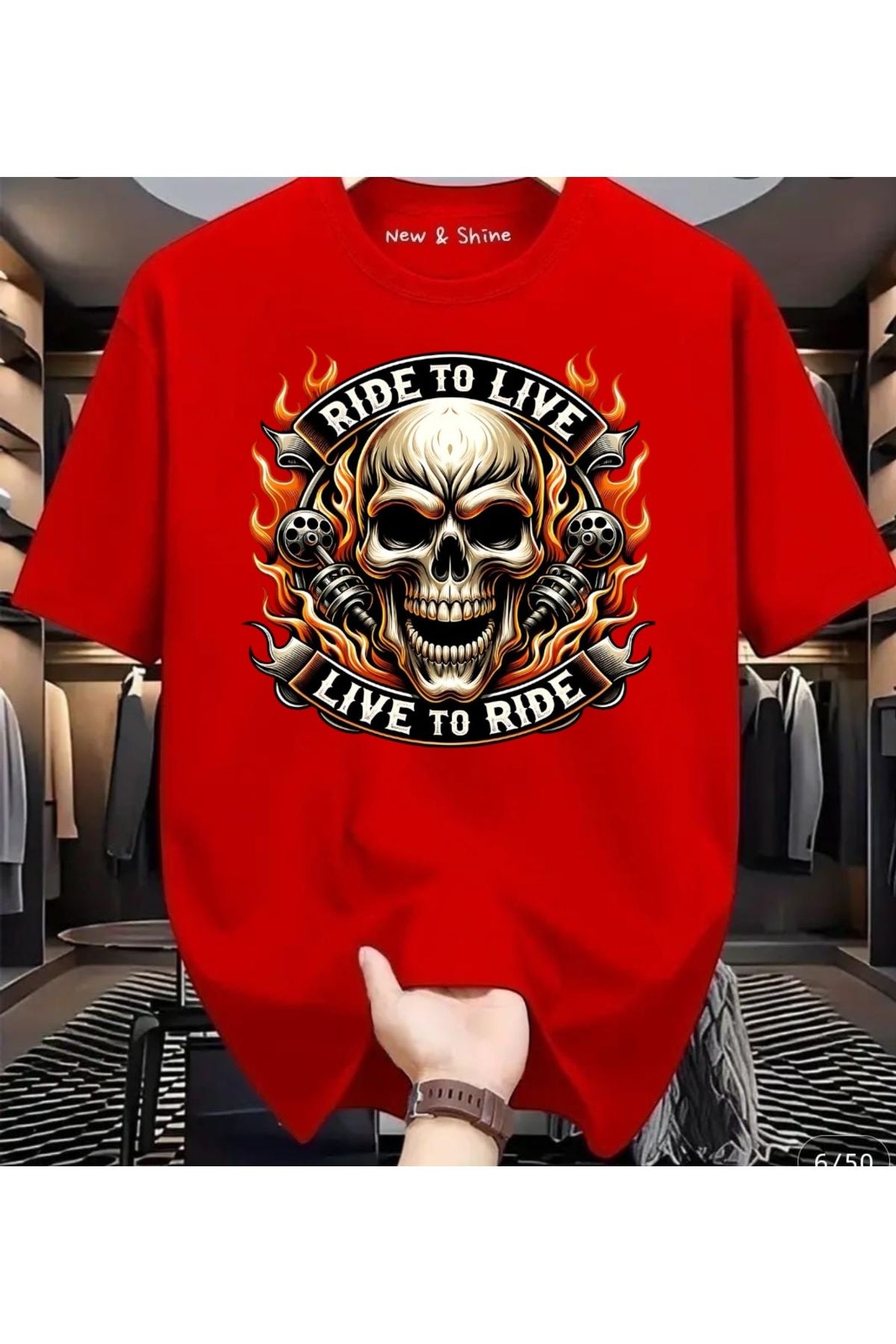 New Shine Ride or Live Baskılı Büyük Beden Oversize T-Shirt