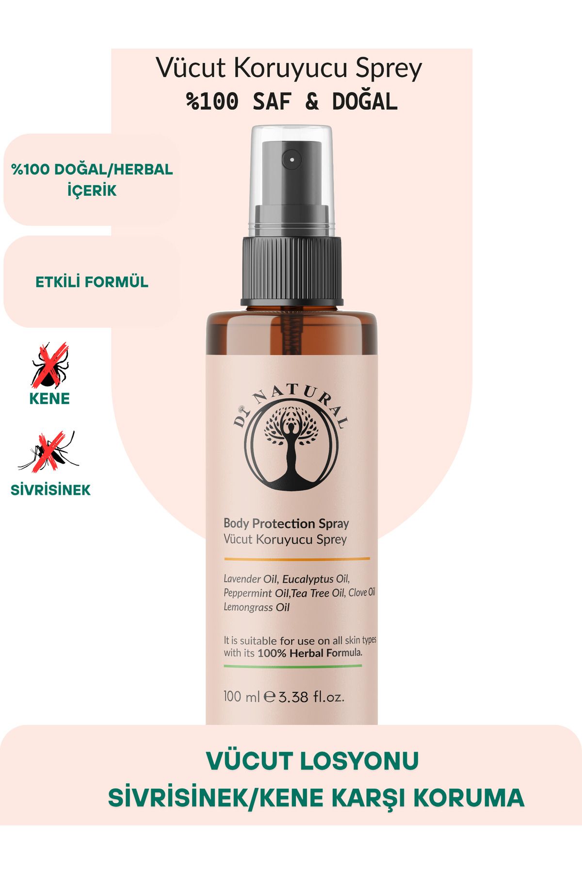 di naturel Doğal Koruyucu Sprey Vücut Losyonu Vegan 100 ml