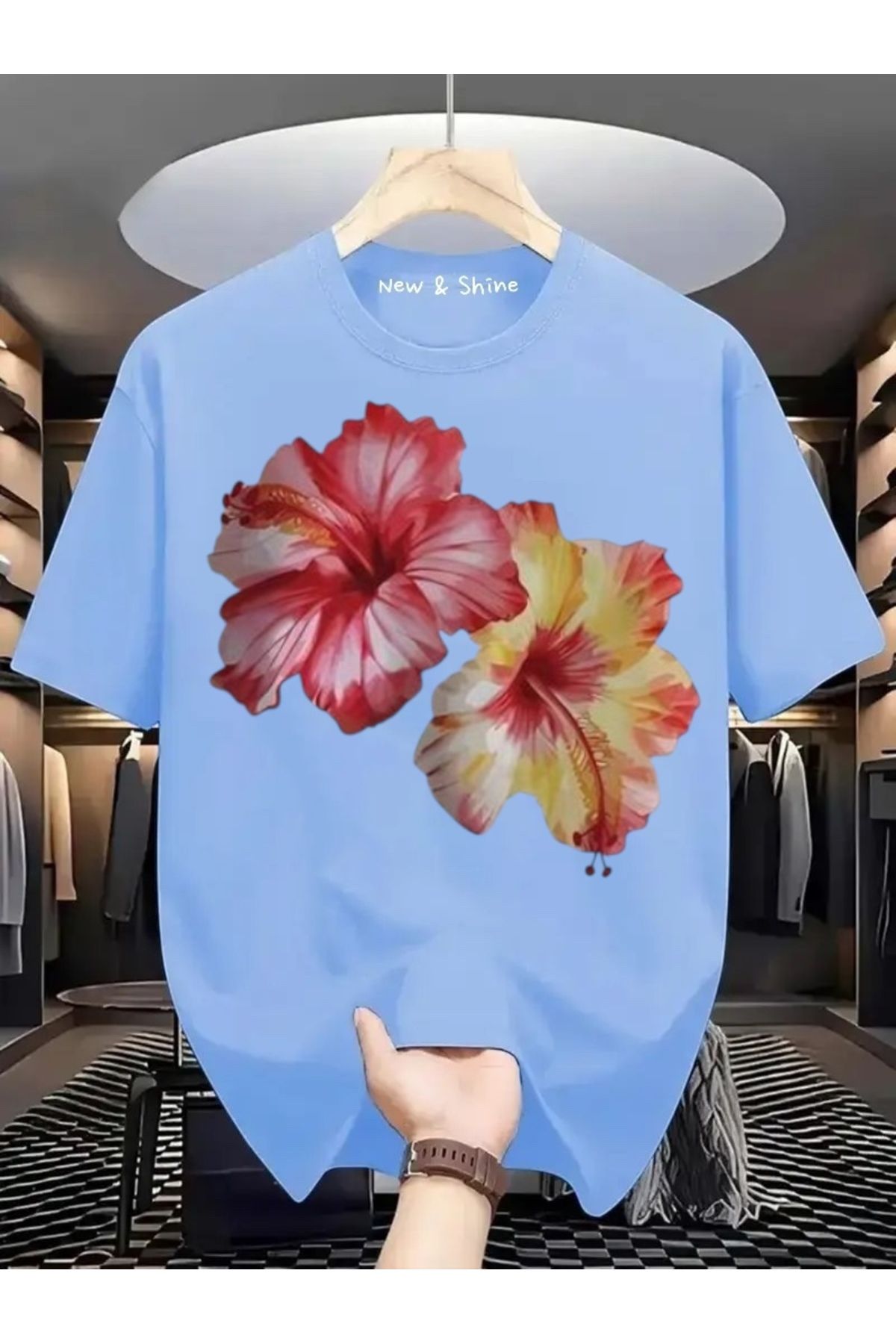 New Shine İkili Çiçek Baskılı Oversize T-Shirt