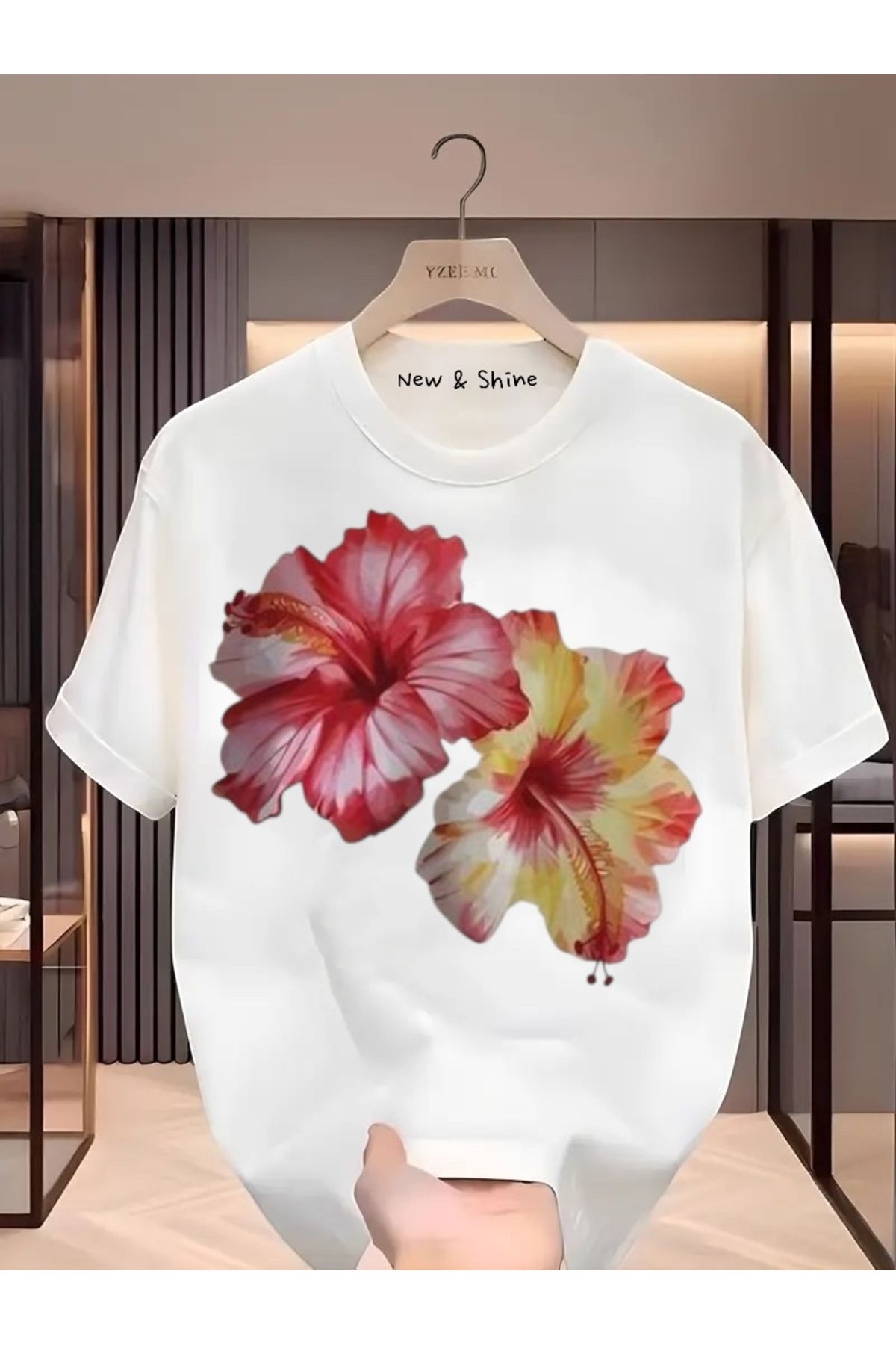 New Shine İkili Çiçek Baskılı Oversize T-Shirt