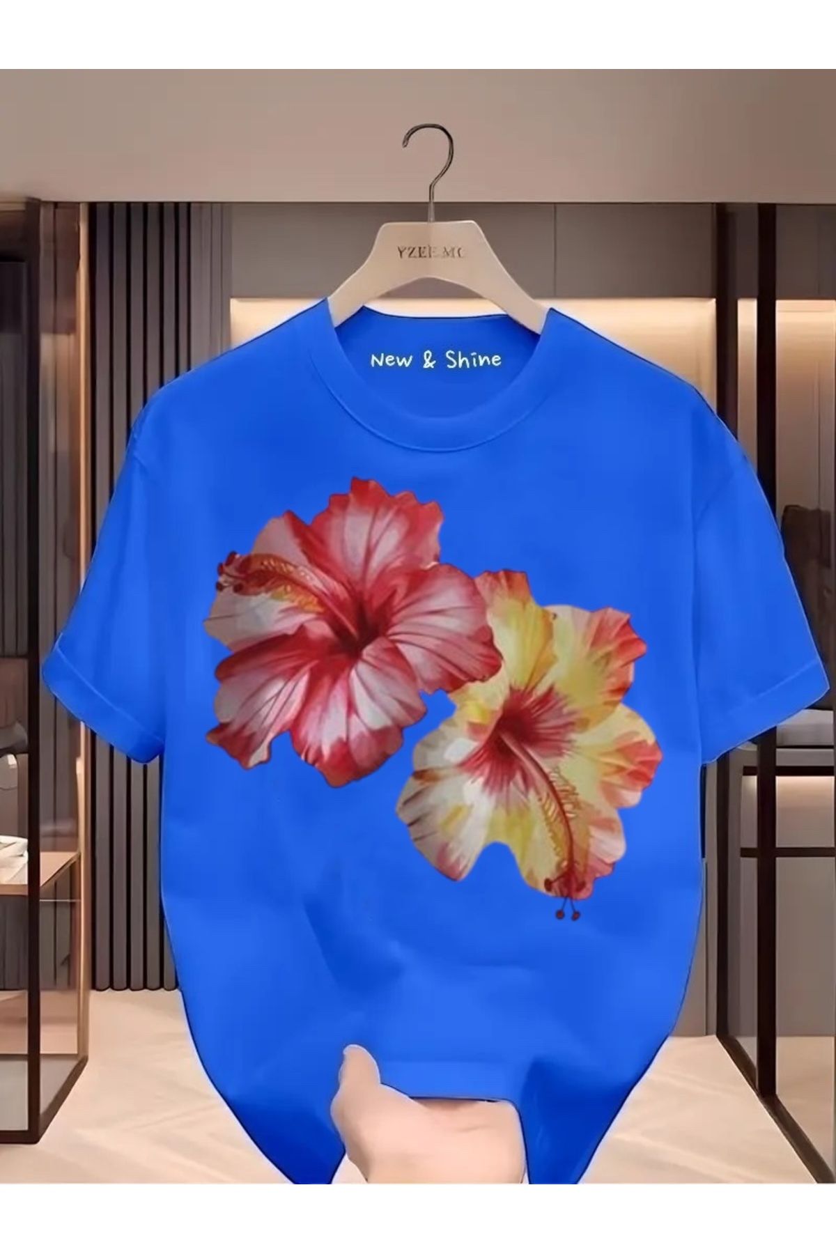 New Shine İkili Çiçek Baskılı Oversize T-Shirt