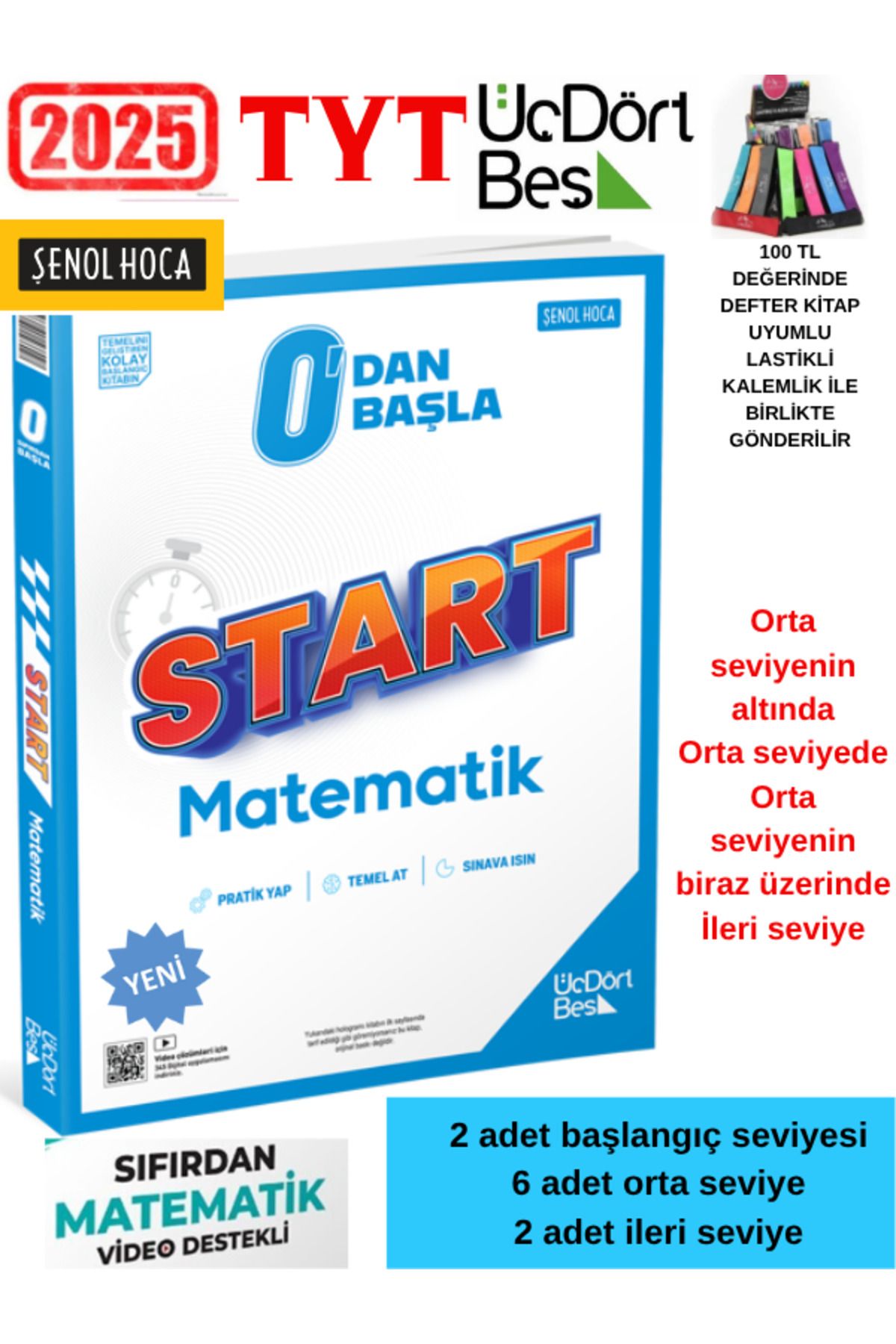 Üç Dört Beş Yayıncılık Tyt Matematik 0dan Başlayanlara Şenol Hoca Sıfırdan Başla+Lastikli Kalemlik