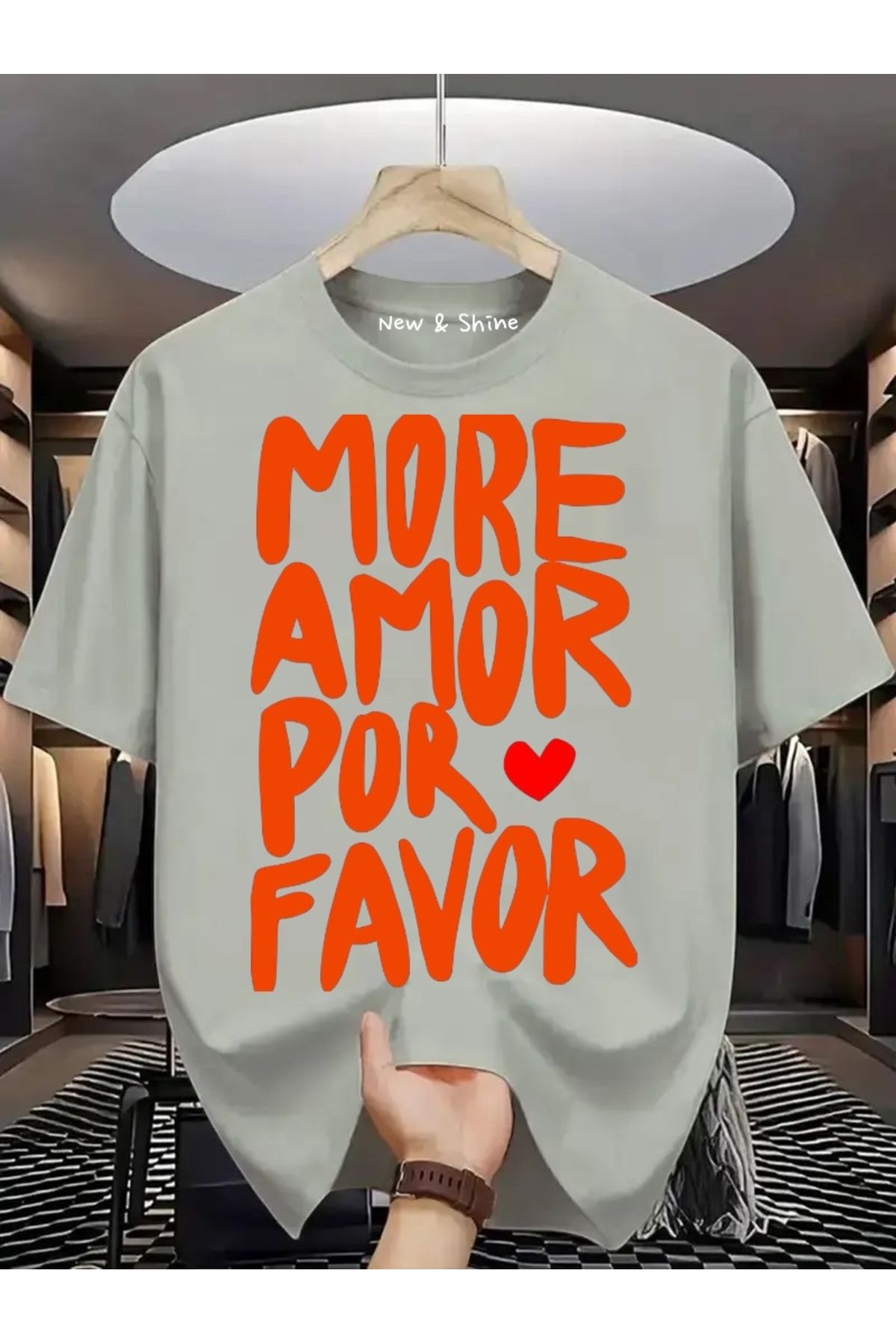 New Shine More Amor Por Favor Baskılı Büyük Beden Oversize T-Shirt