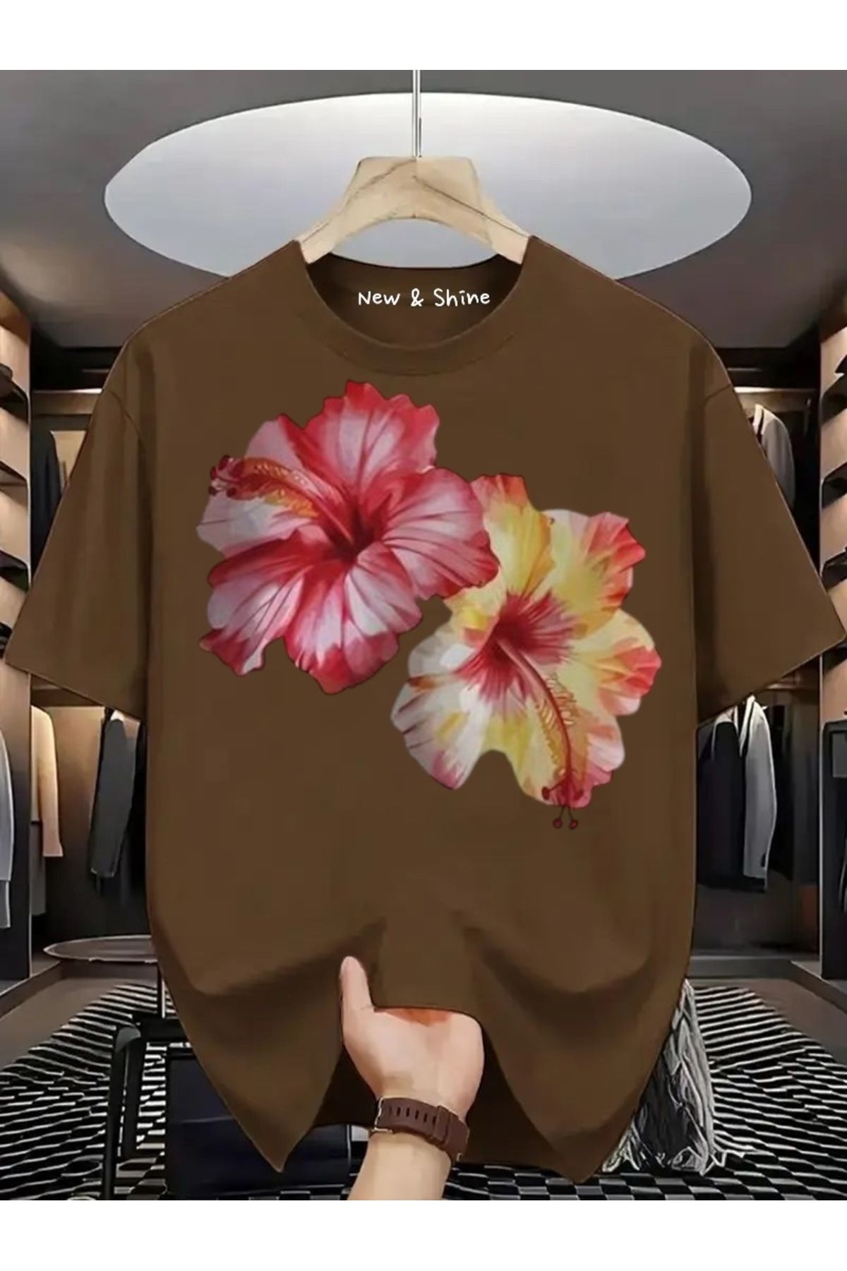 New Shine İkili Çiçek Baskılı Oversize T-Shirt