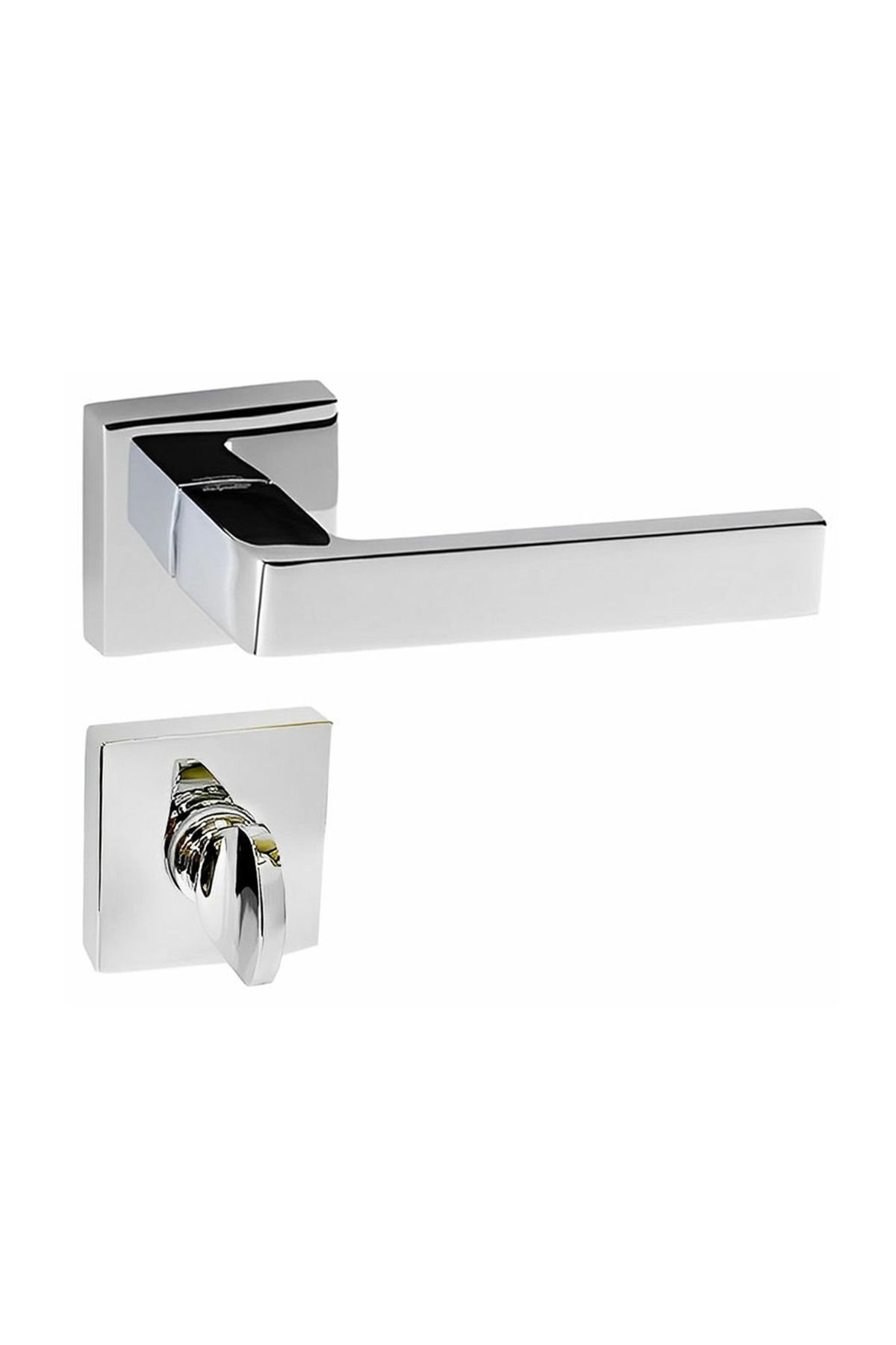 EYMEN YAPI-Doğanlar Karma Luxury Square Rosette Door Handle Chrome Wc 1