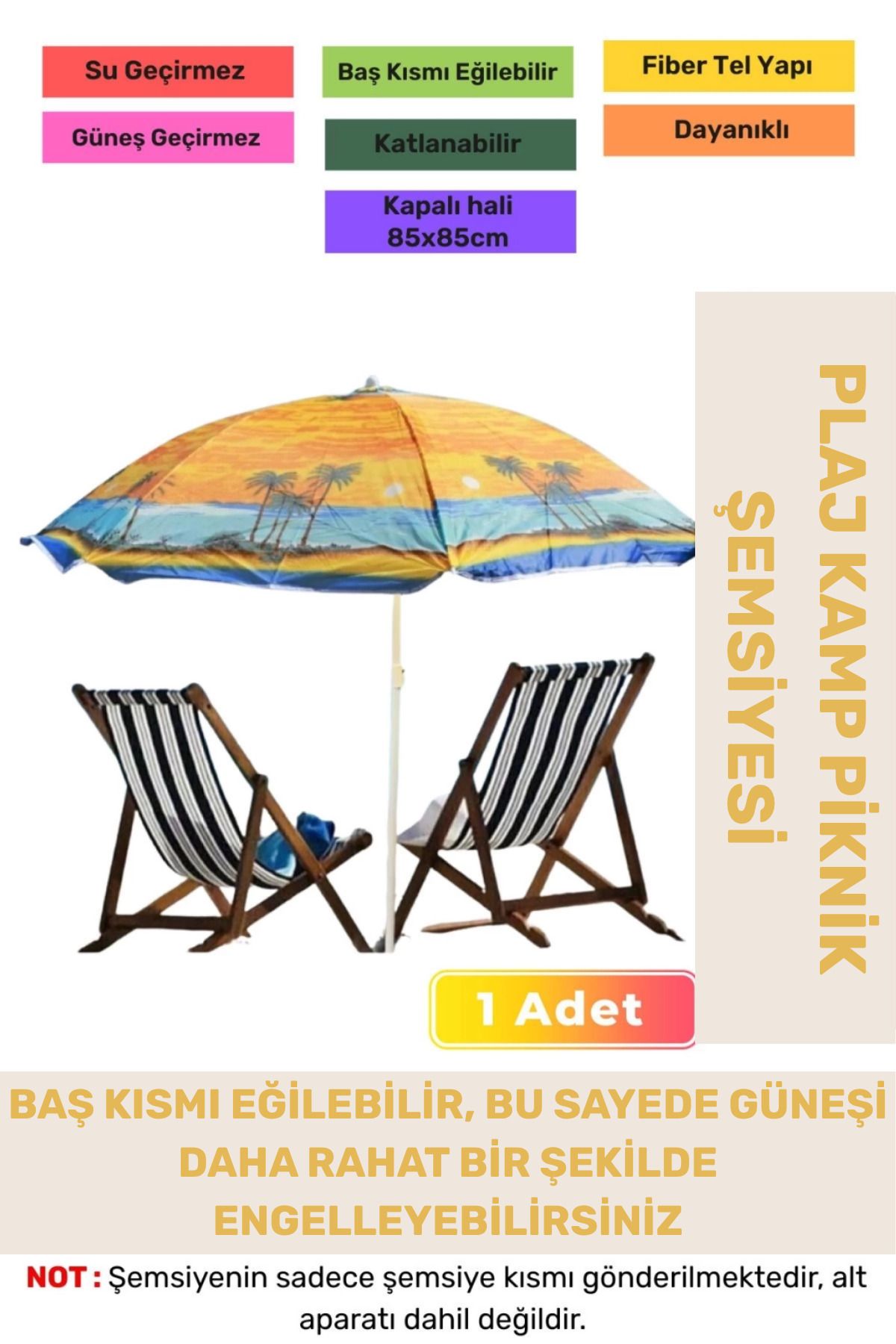 PeraNova Premium Güneş Su Geçirmez Fiber Tel Büyük Boy Katlanabilir Dayanıklı 170cm Kamp Plaj Şemsiyesi