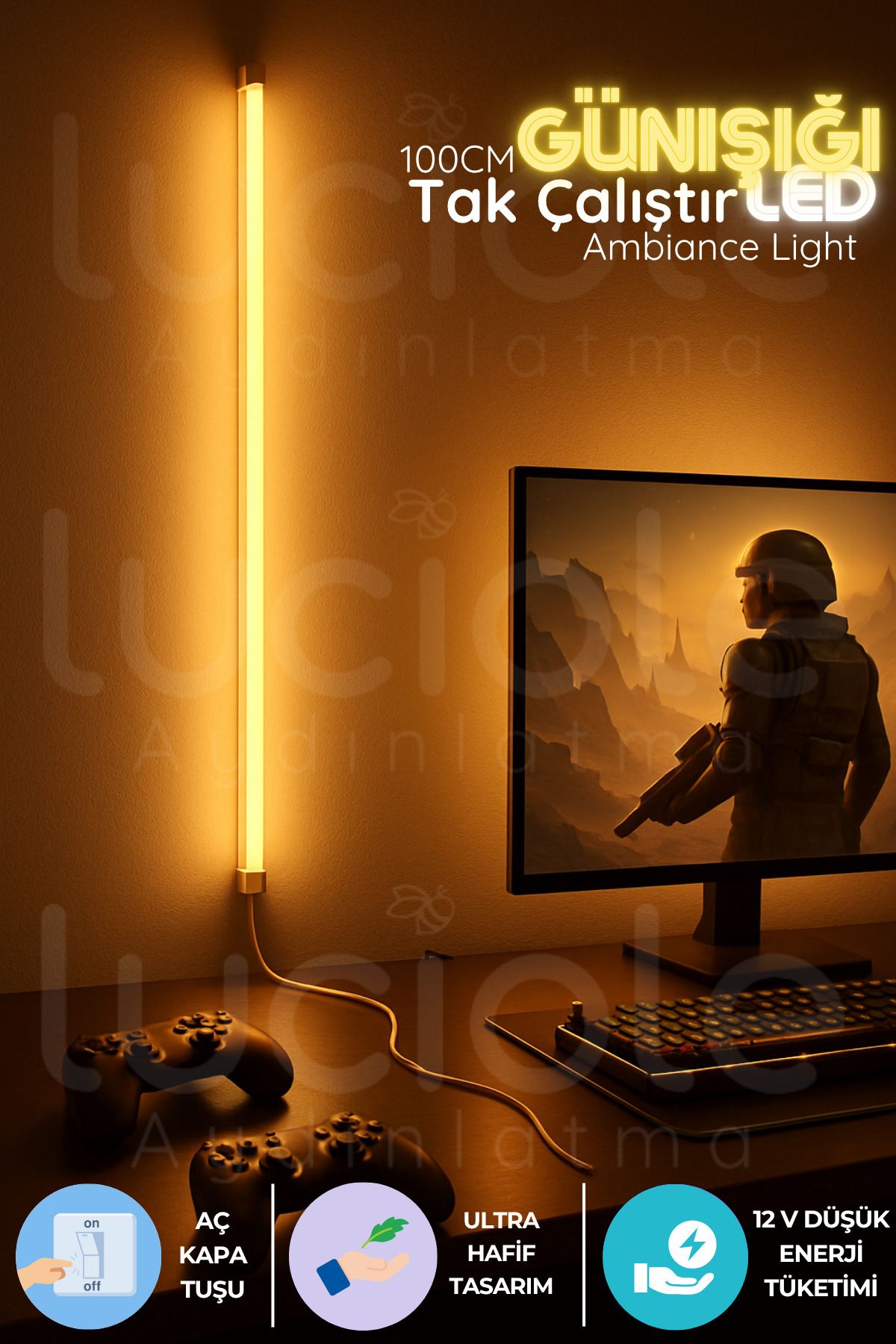luciole Mood Light Serisi | 100 cm 3200K Günışığı LED Bar – Aç Kapa Anahtarlı Tak Çalıştır Lamba
