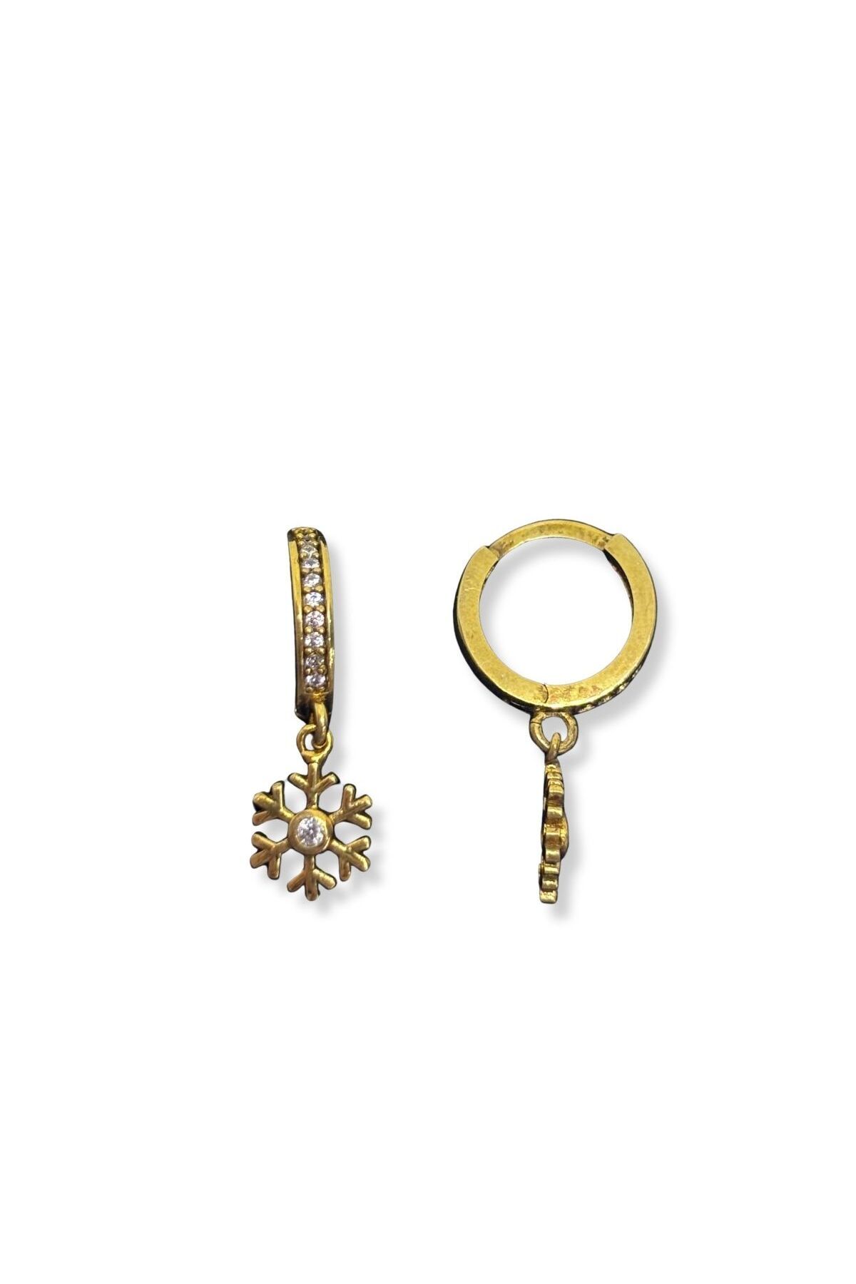 oya silver Minimal Taşlı Sallantılı Kar Tanesi Gümüş Halka Küpe 1.2x1.2 cm