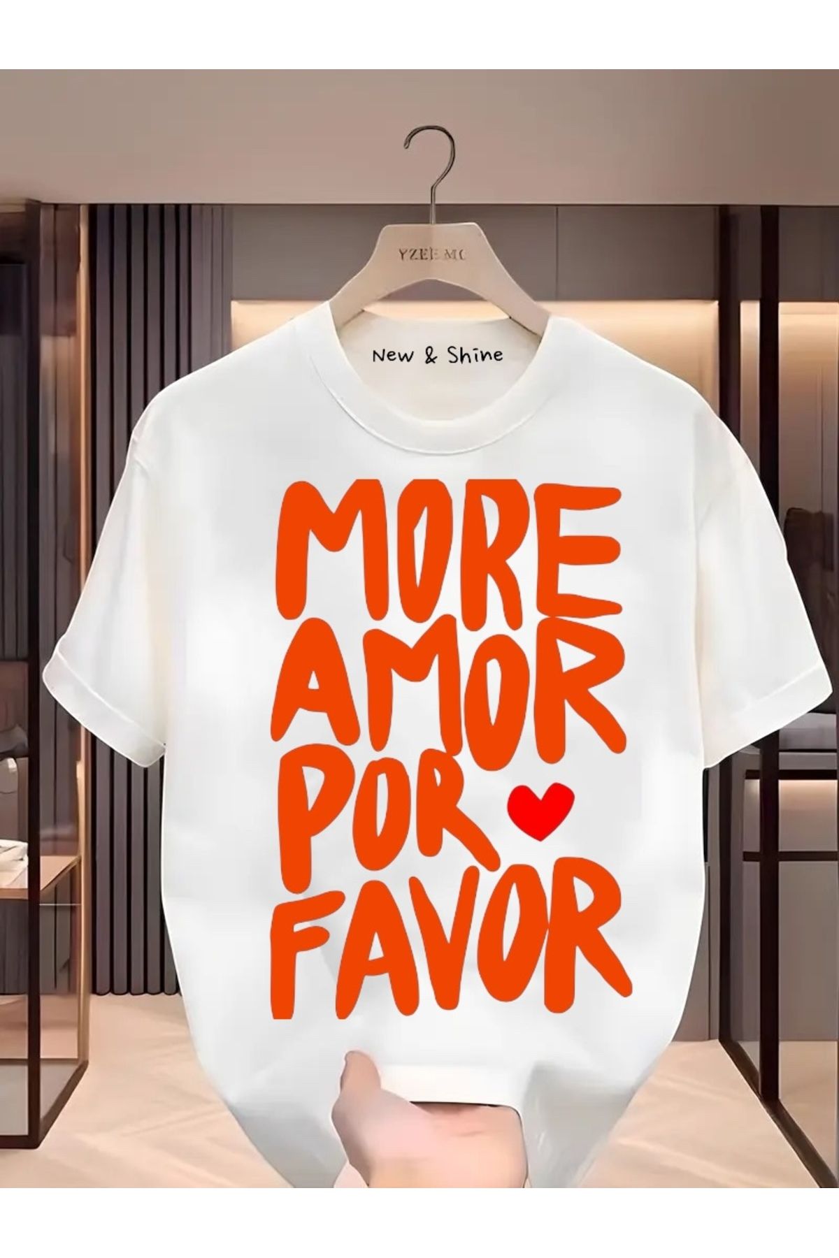 New Shine More Amor Por Favor Baskılı Büyük Beden Oversize T-Shirt
