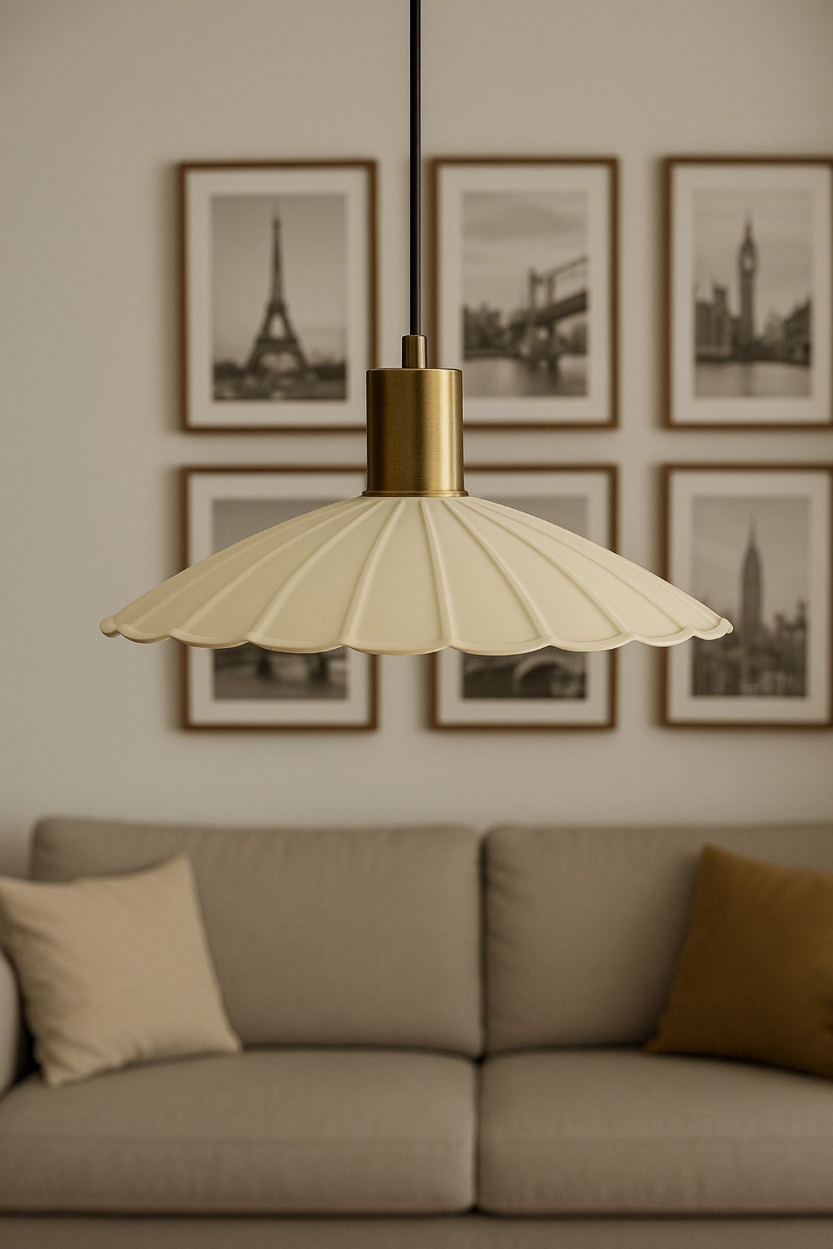 Vinner Luno Krem Sarkıt Avize – Eskitme Mat Gold Detaylı, Modern Metal Tasarım