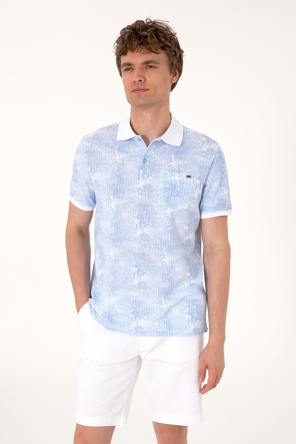 U.S. Polo Assn. Erkek Regular Fit Polo Yaka Açık Mavi Tişört 50300411-vr003
