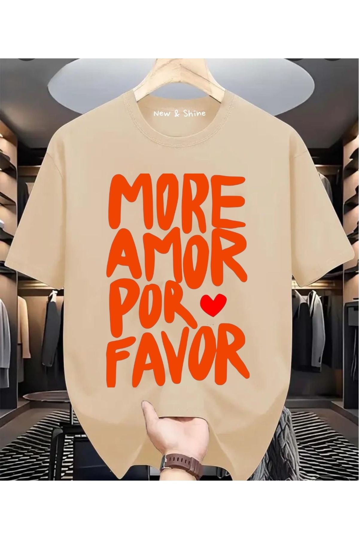 New Shine More Amor Por Favor Baskılı Büyük Beden Oversize T-Shirt